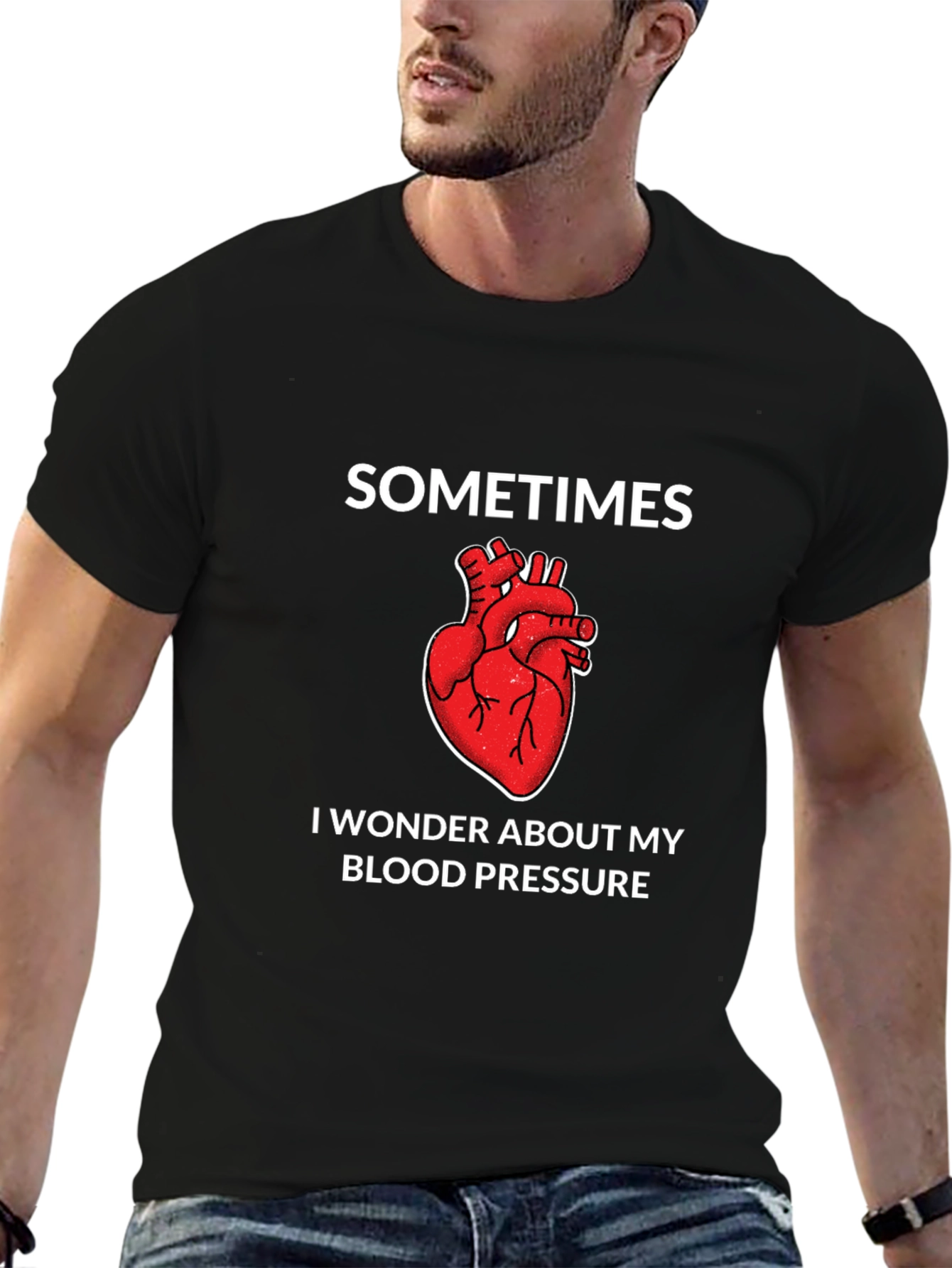 Black Funny Blood Pressure Heart T-Shirt view 6