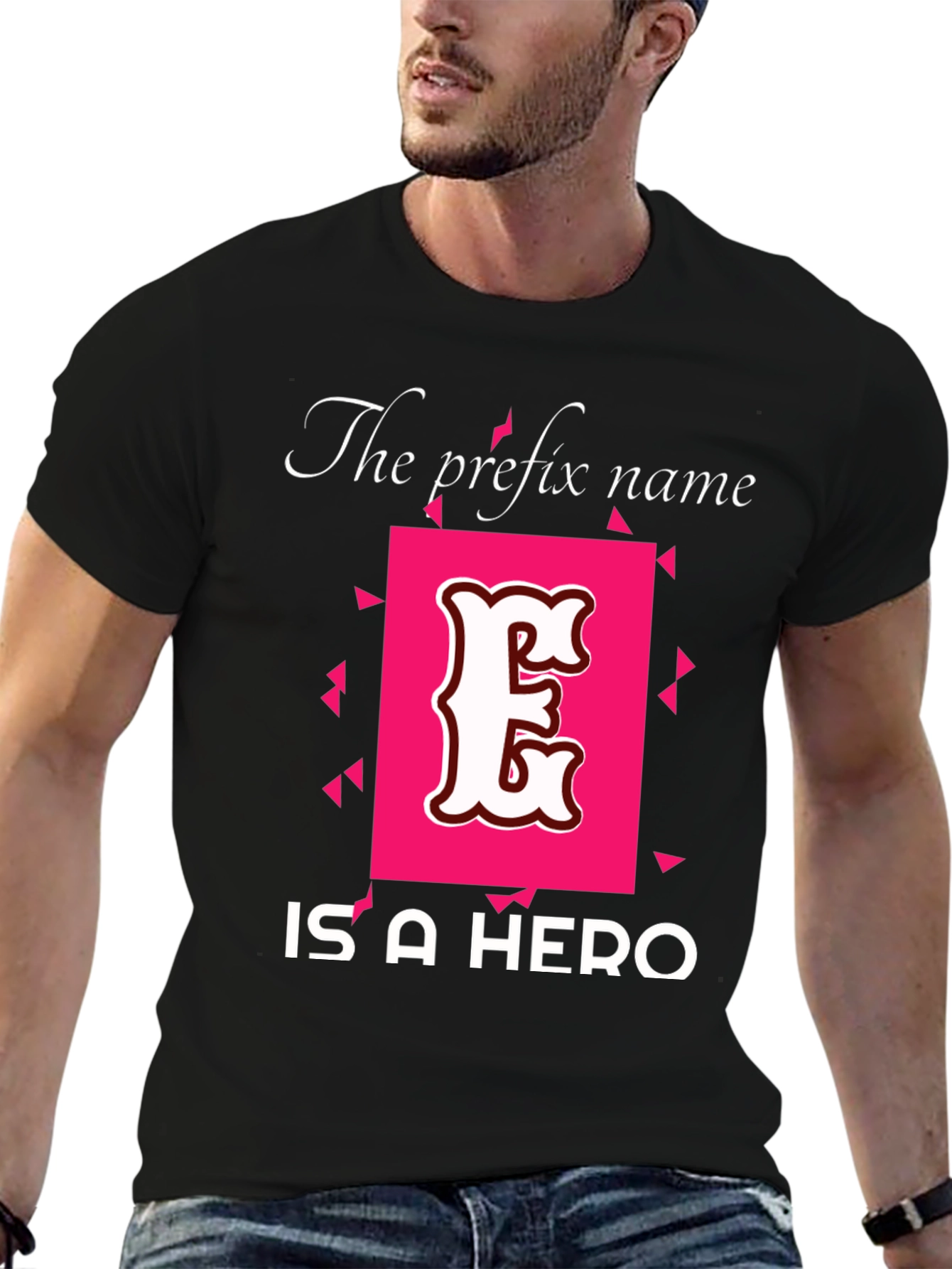 Black Prefix Name Hero T-Shirt - Black Graphic Tee view 6