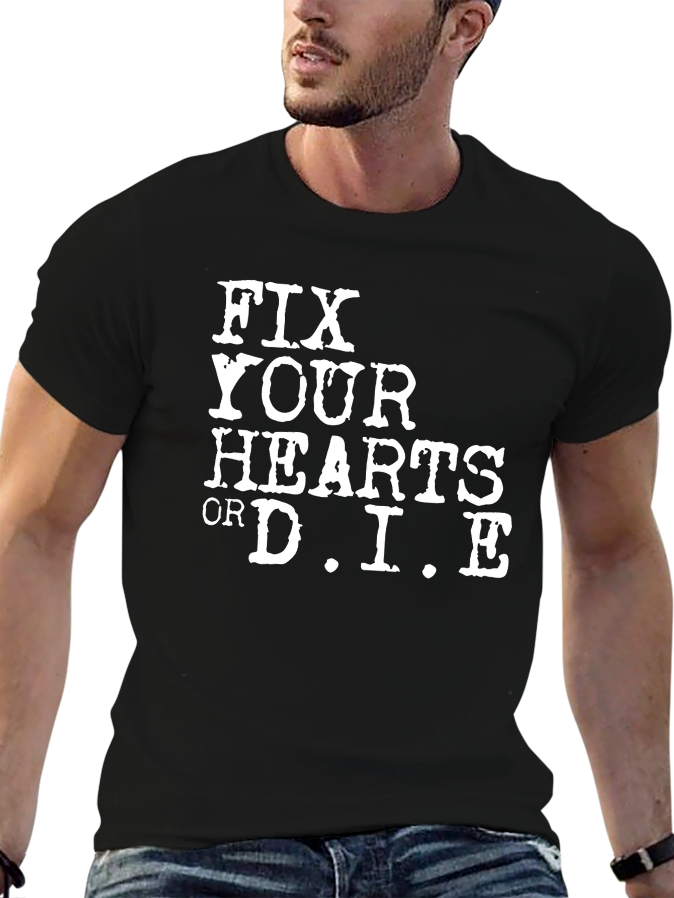 Black Fix Your Hearts Or D.I.E. Black T-Shirt view 6