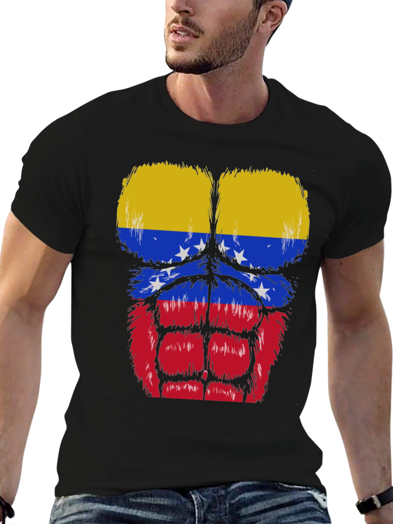 Black Venezuela Flag Muscle Graphic T-Shirt view 6