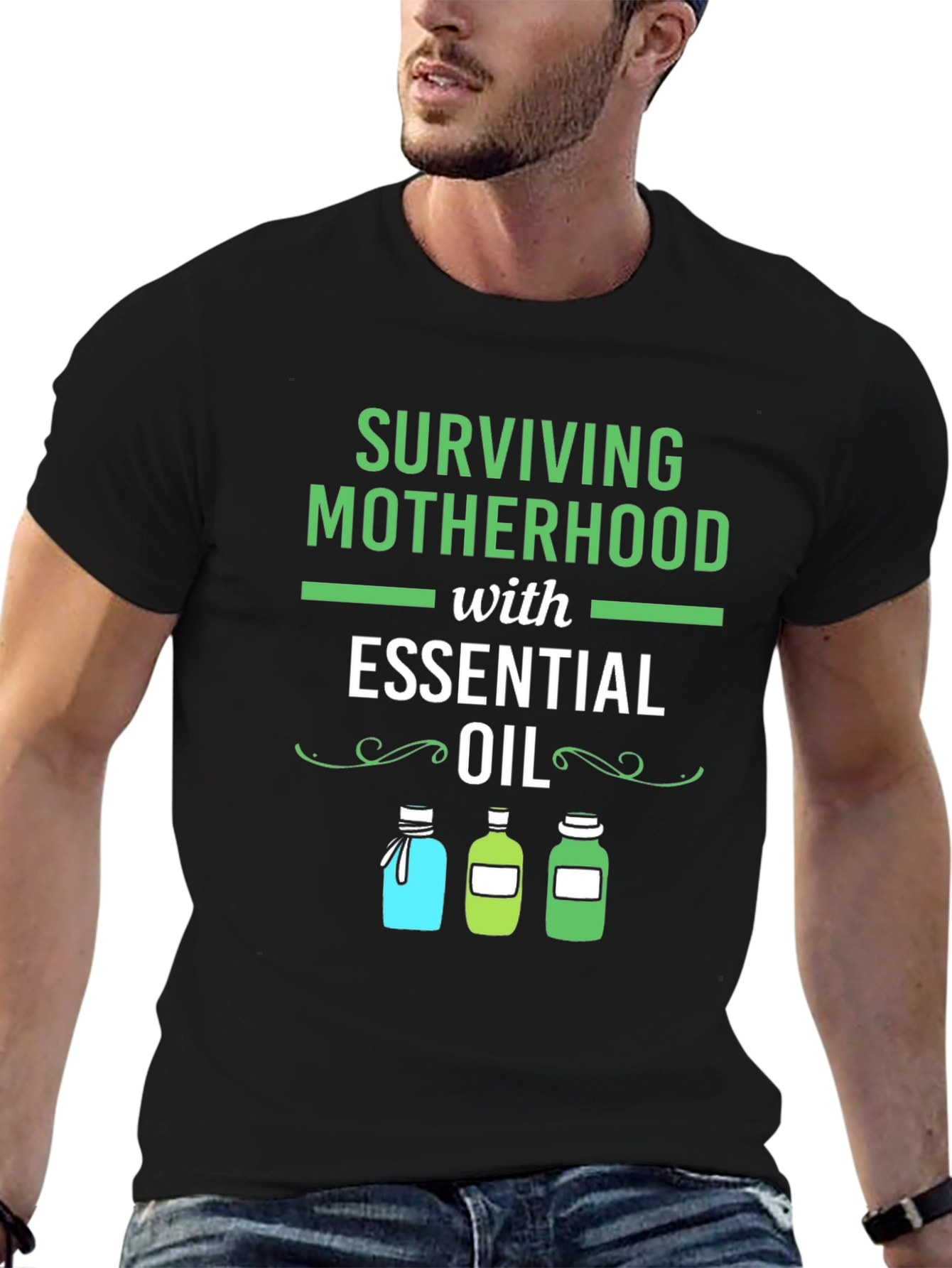 Black Surviving Motherhood Essential Oil T-Shirt view 6