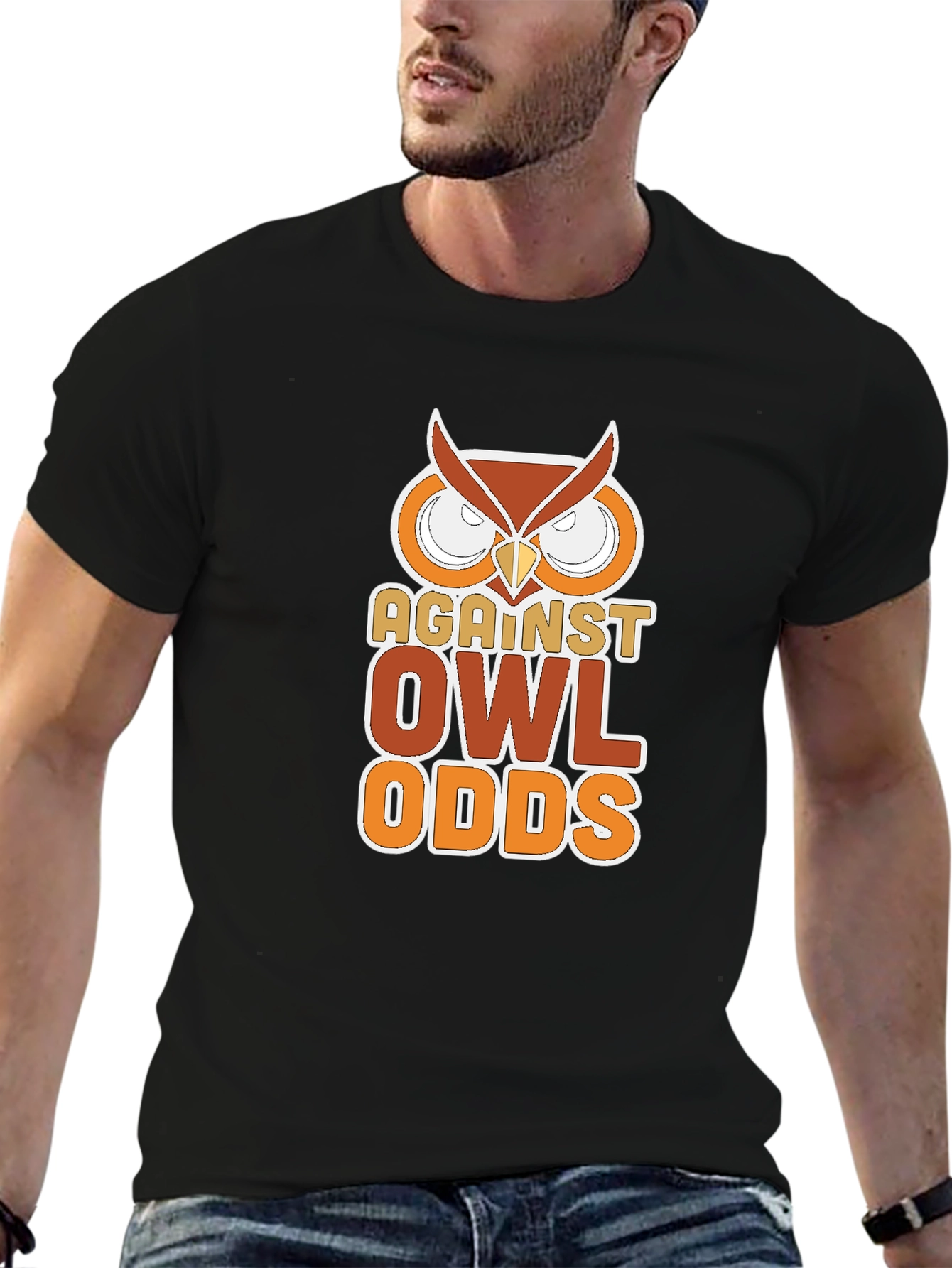 Black Against Owl Odds Graphic T-Shirt - Black view 6