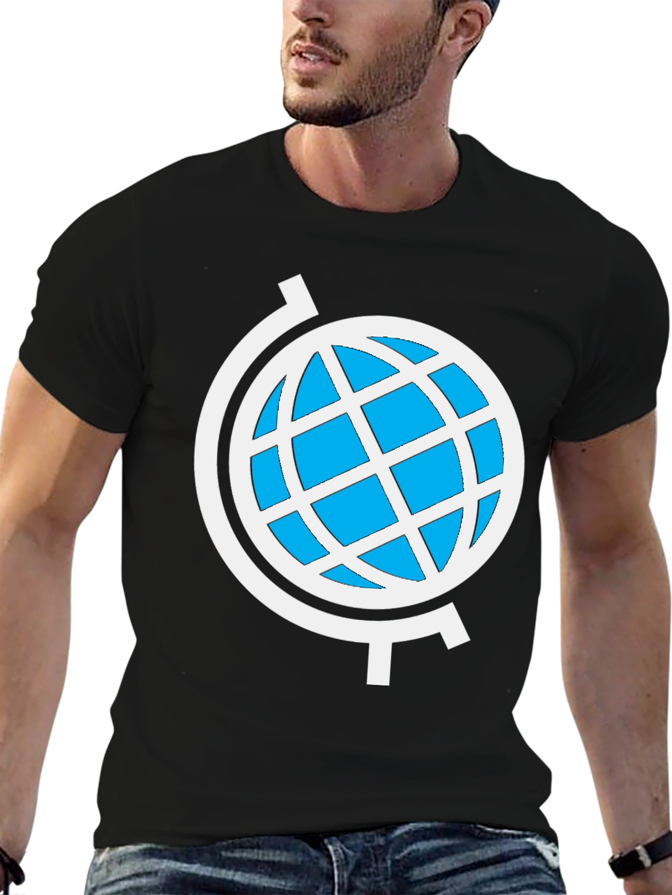 Black Globe Graphic Black T-Shirt - Stylish World Design view 6