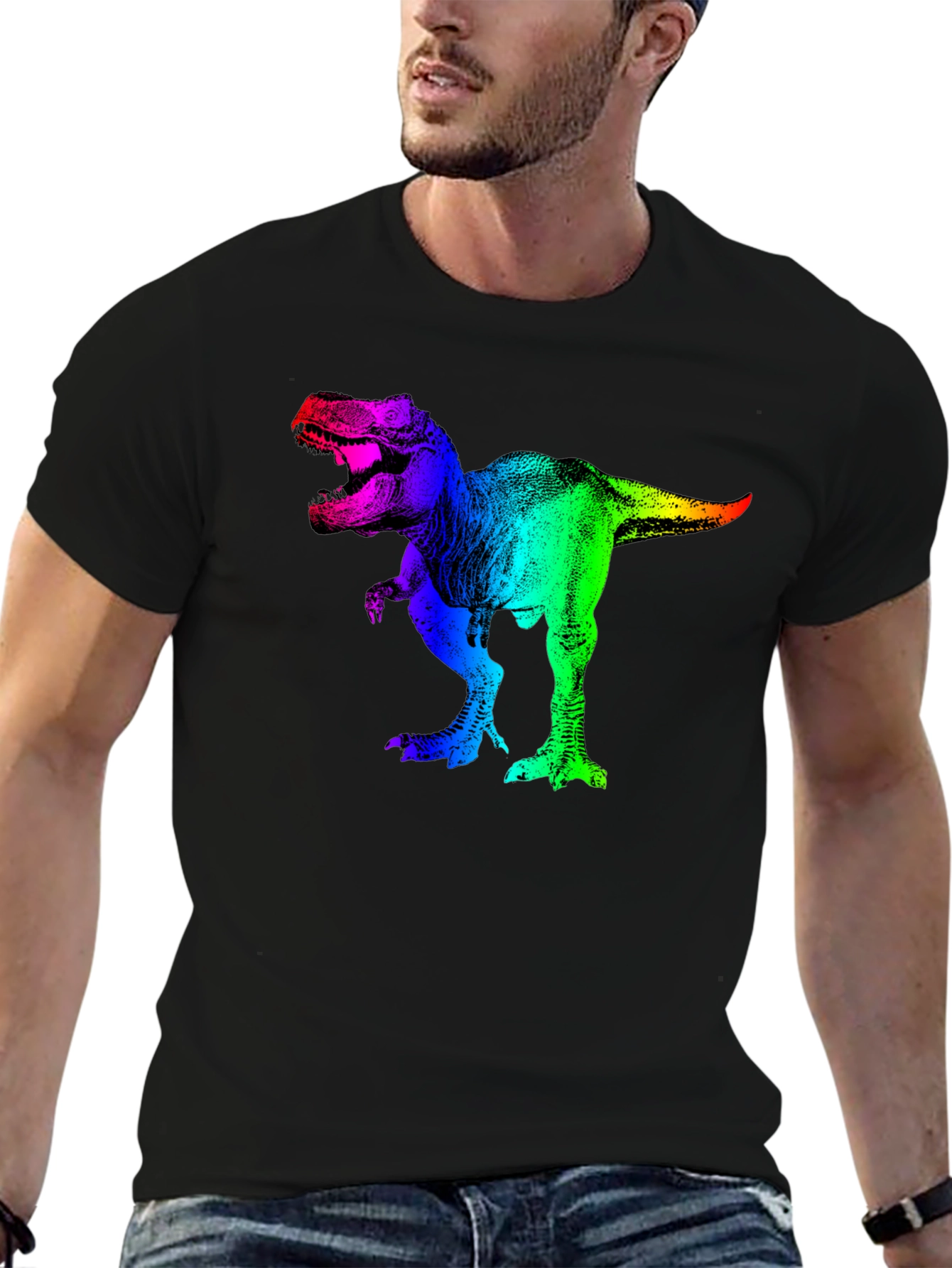 Black Rainbow Dinosaur Graphic T-Shirt view 6