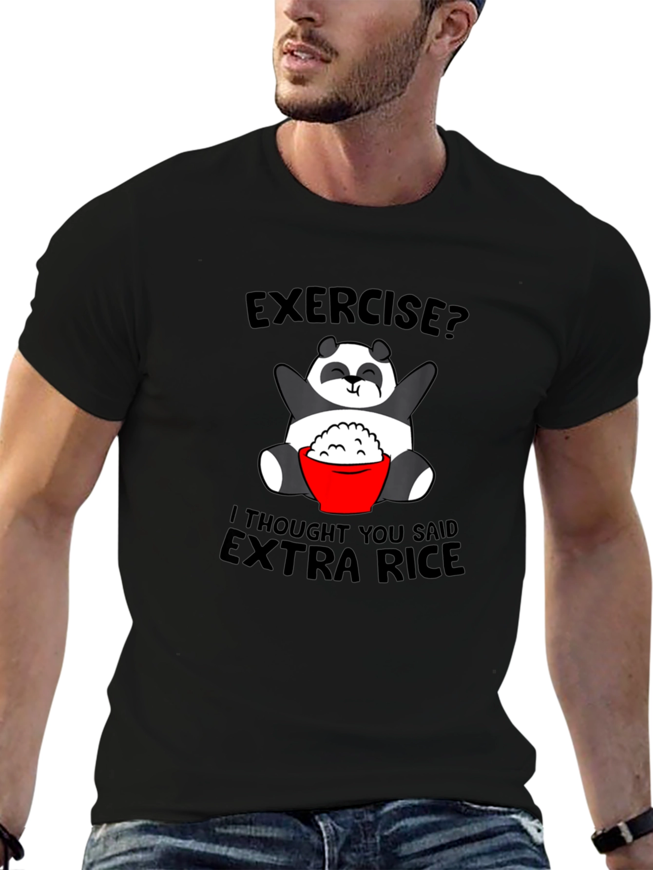 Black Funny Panda Extra Rice Graphic Tee Shirt view 6