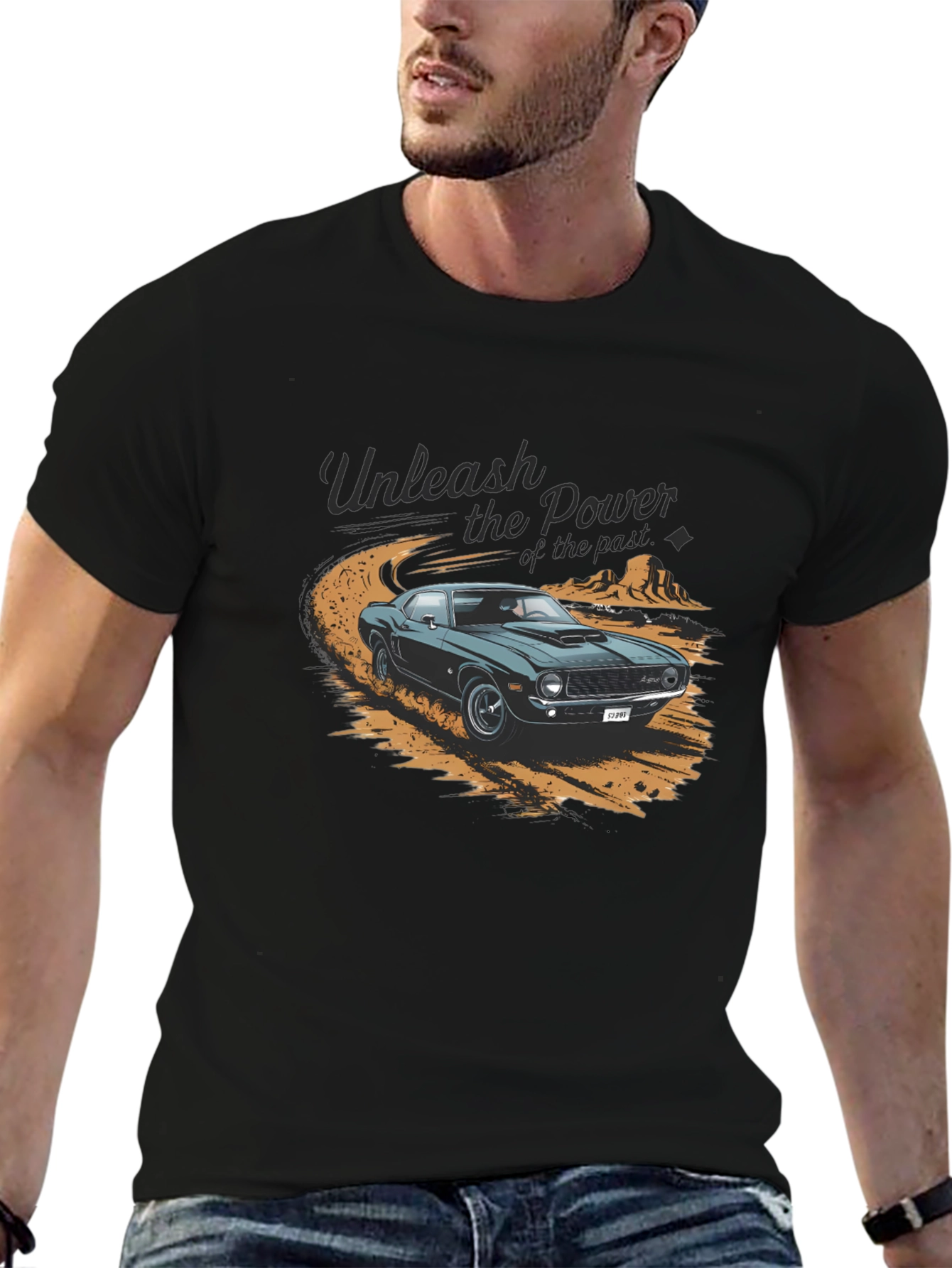 Black Unleash the Power Car Graphic T-Shirt view 6