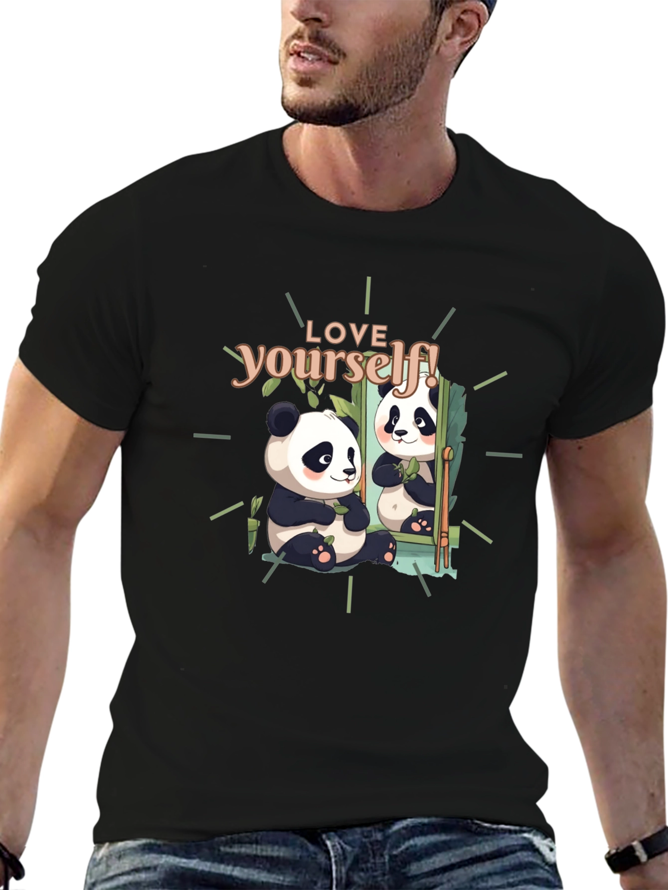 Black Love Yourself Panda Graphic T-Shirt - Black view 6