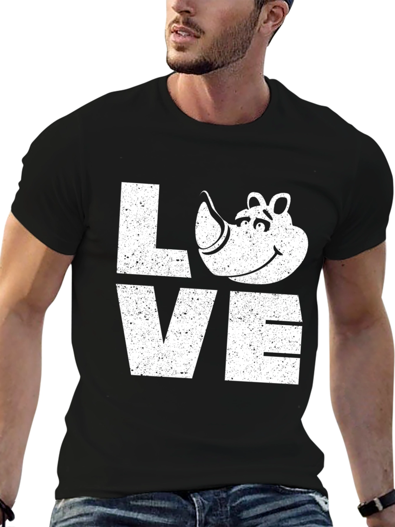 Black Love Rhino Graphic Tee - Soft Black Cotton T-Shirt view 6