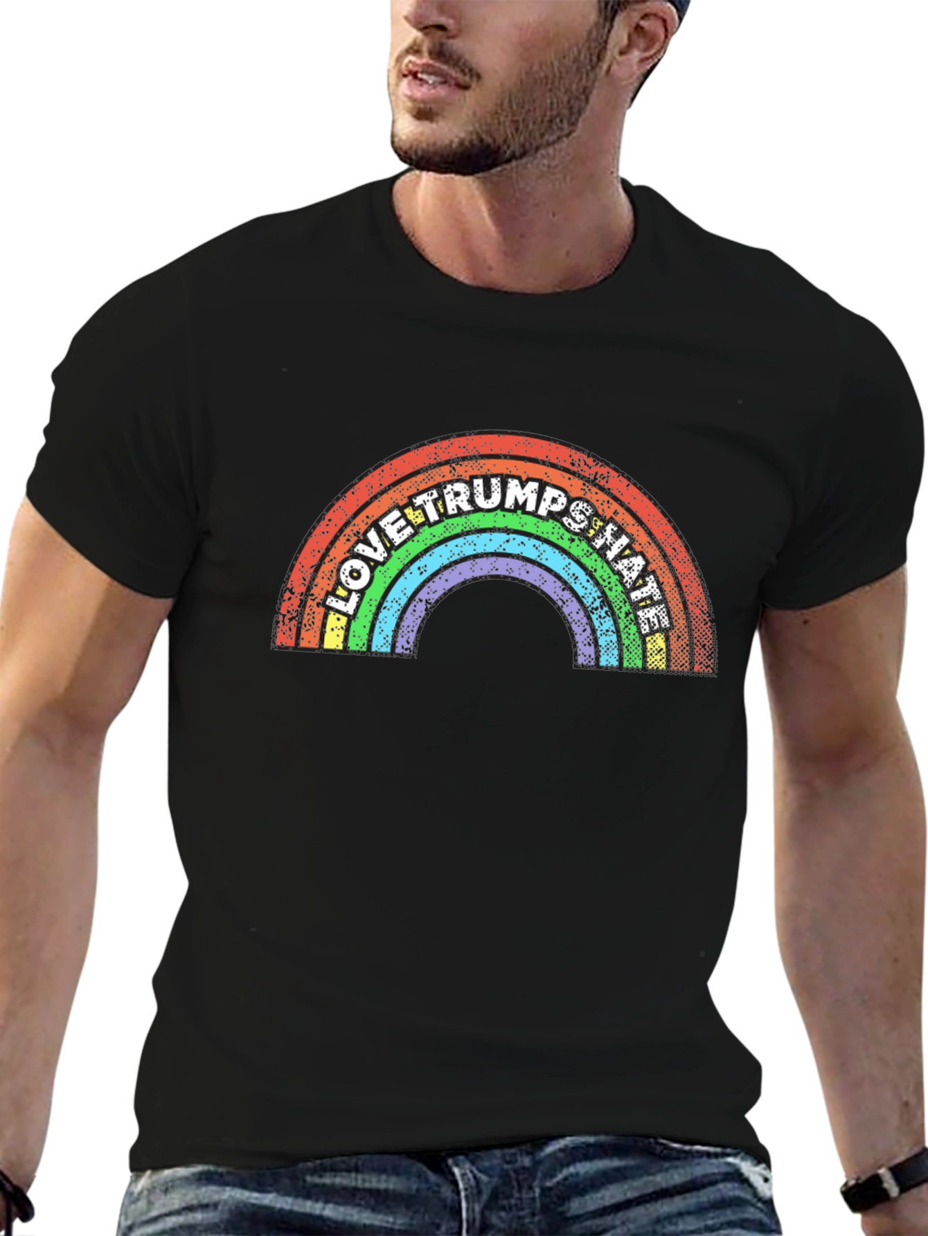 Black Love Trumps Hate Rainbow Graphic T-Shirt view 6