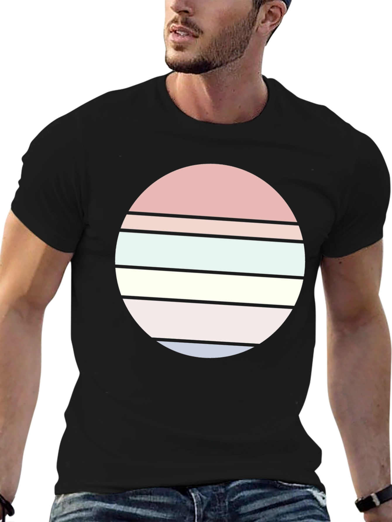 Black Retro Sunset Graphic Tee - Stylish Cotton Blend T-Shirt view 6