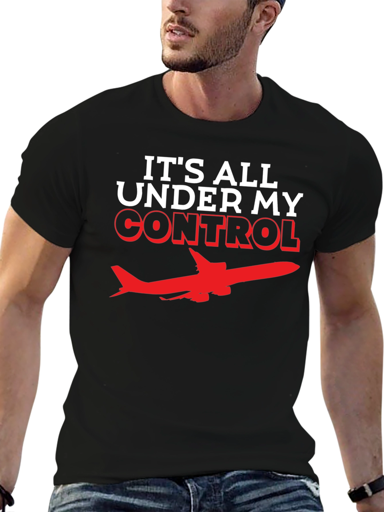 Black Pilot T-Shirt: It's All Under My Control - Airplane Tee view 6