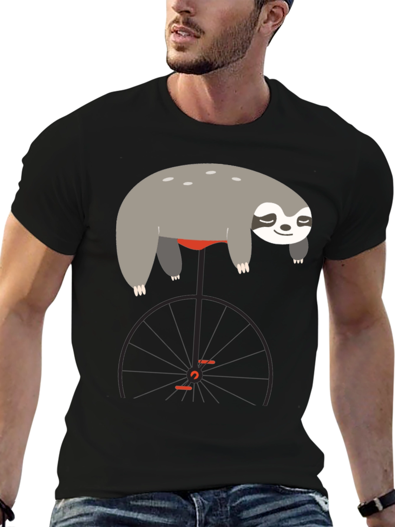 Black Sloth on Unicycle Graphic T-Shirt view 6