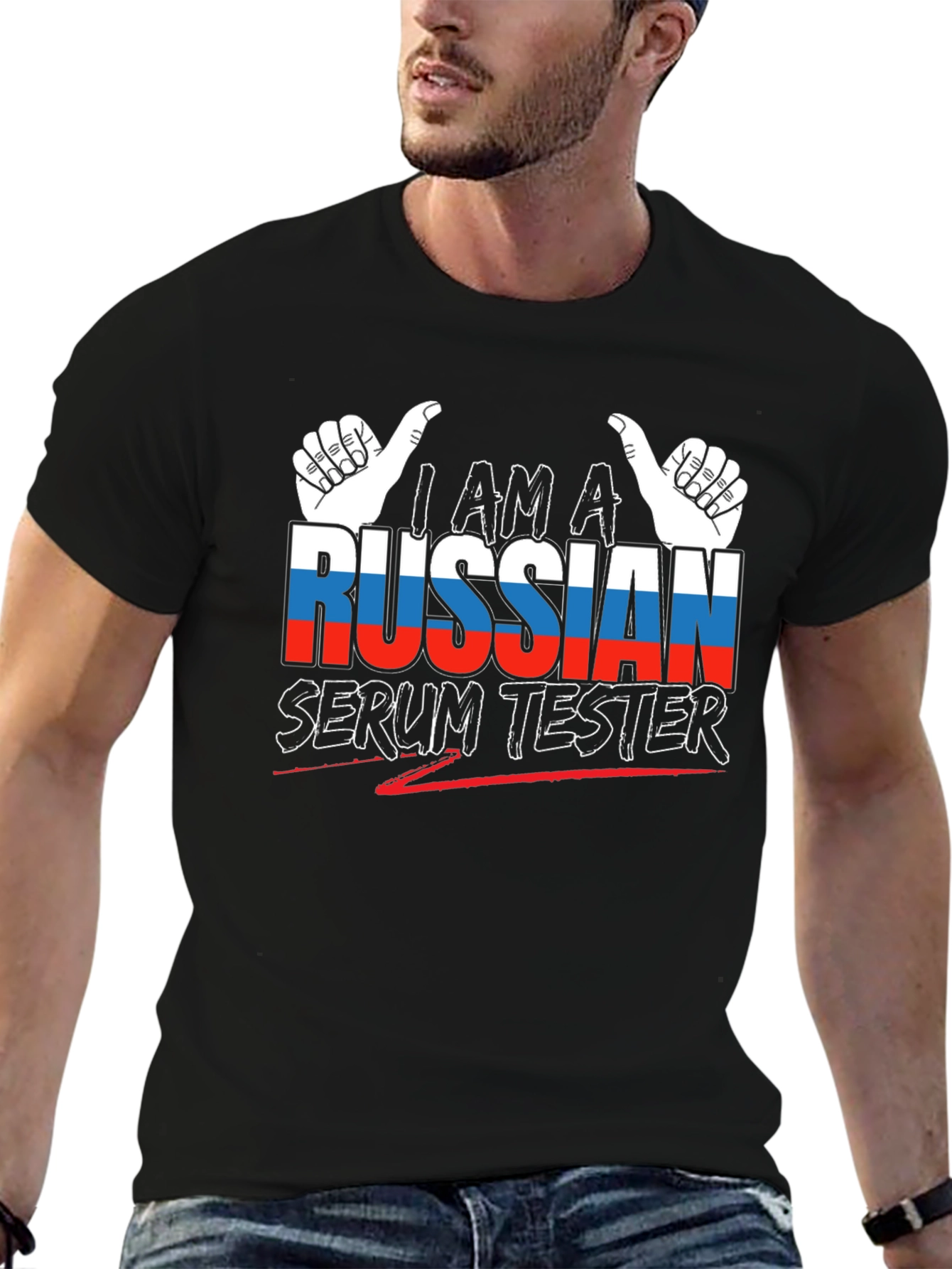 Black I am a Russian Serum Tester Black Graphic T-Shirt view 6