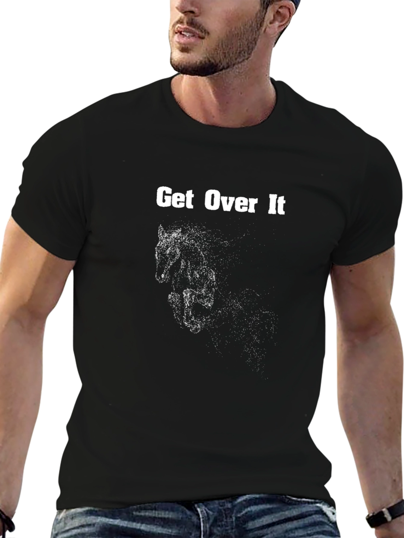 Black Get Over It Horse Graphic Black T-Shirt view 6