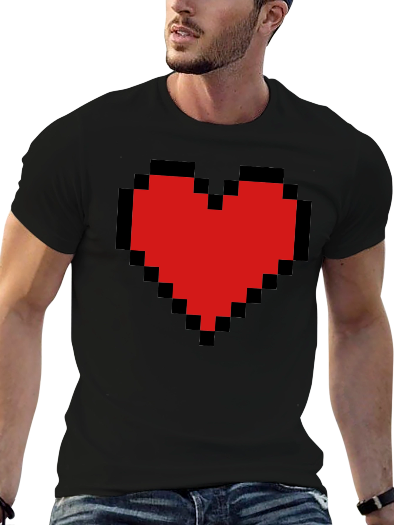 Black Pixel Heart Graphic Tee - Gamer Style view 6