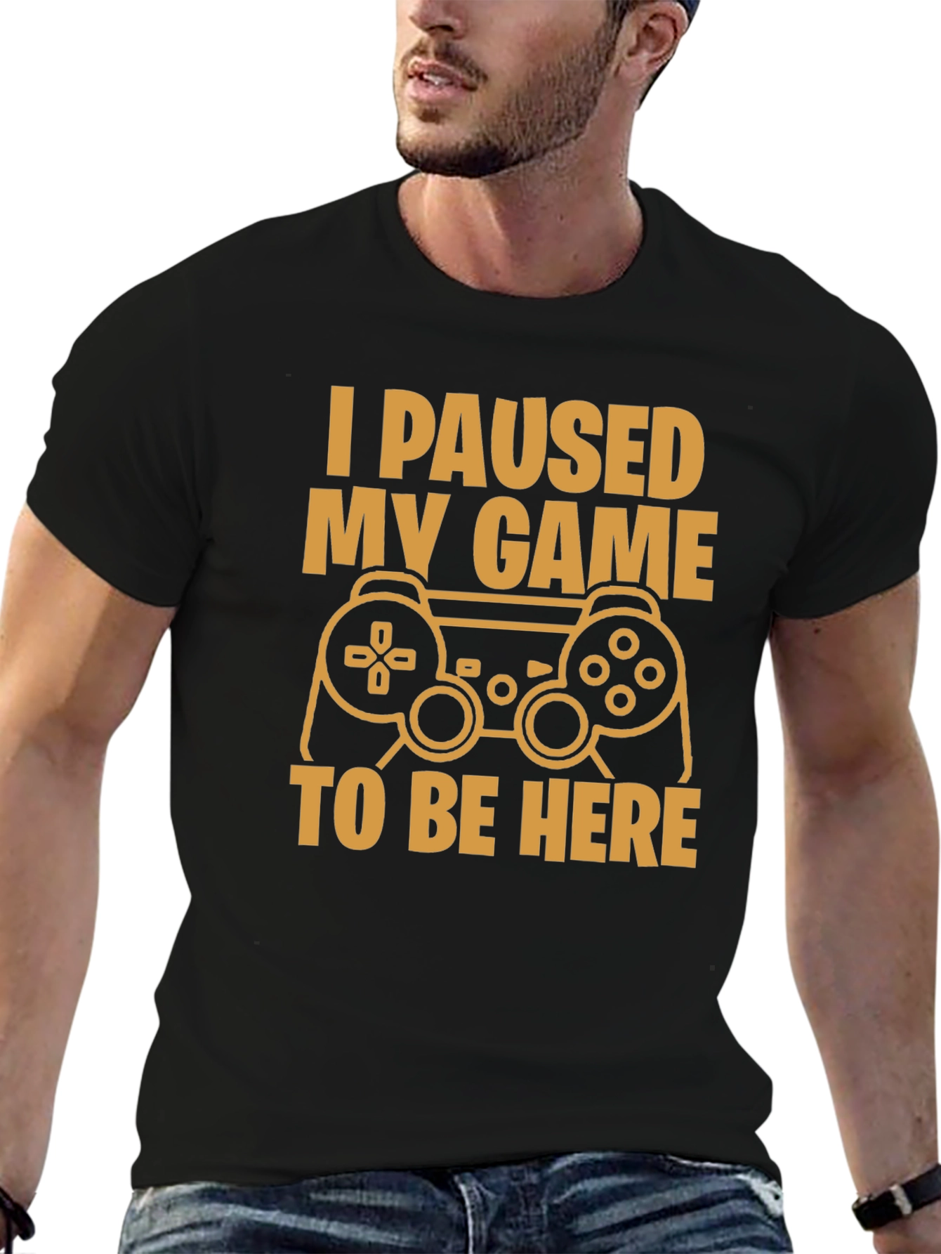 Black I Paused My Game Funny Gamer T-Shirt view 6