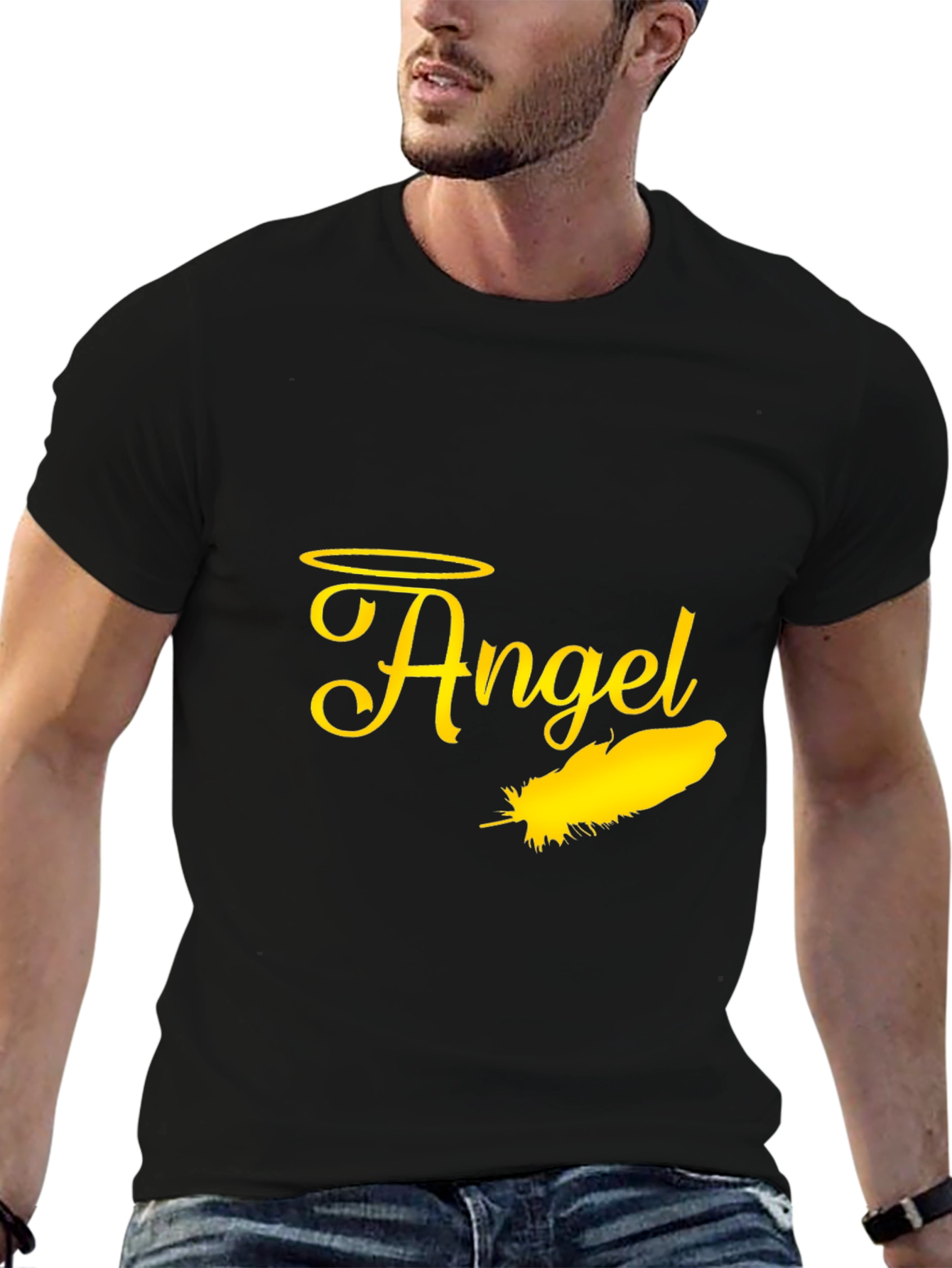 Black Angel Feather Graphic Black T-Shirt view 6