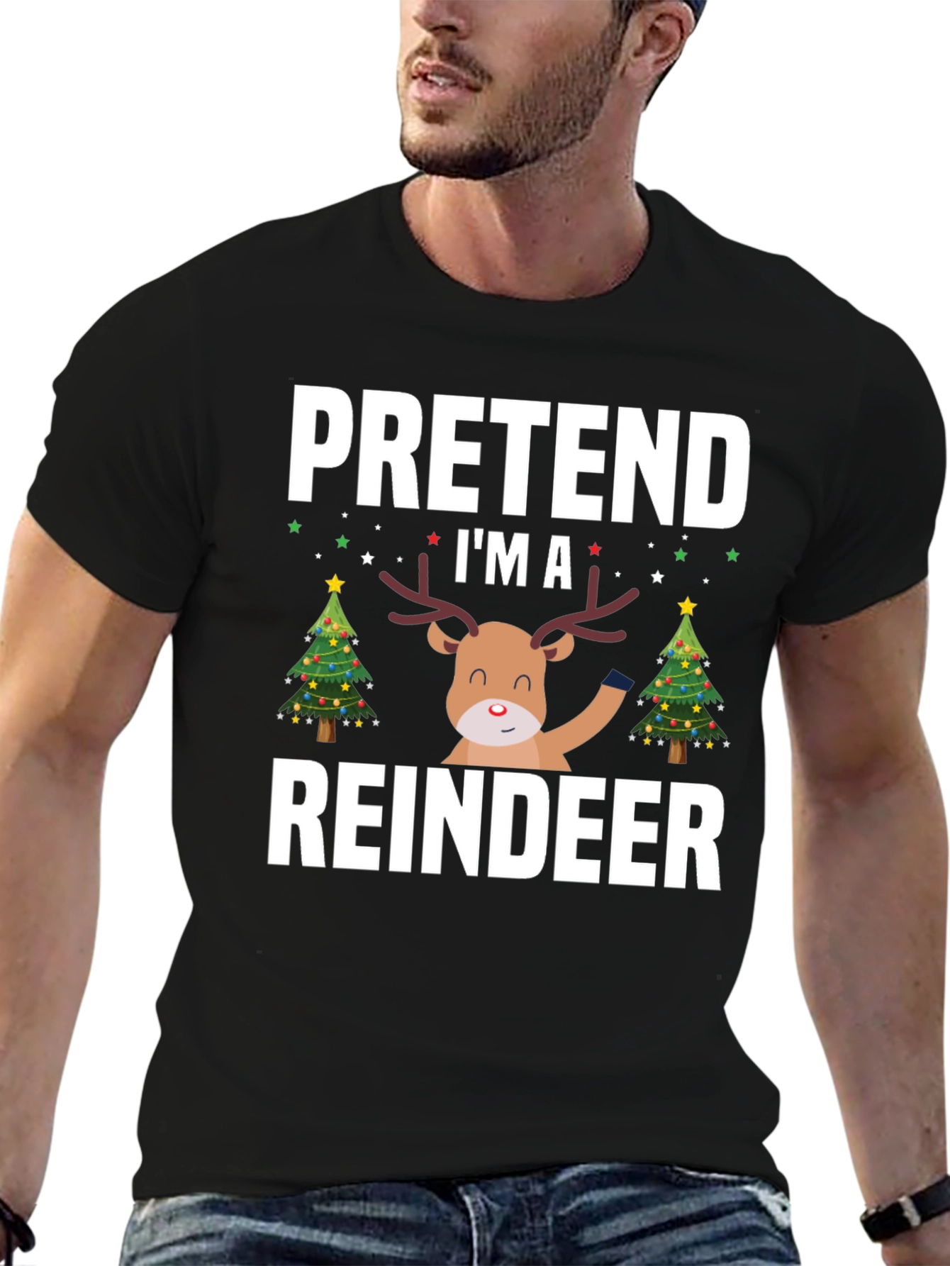 Black Pretend I'm A Reindeer Christmas T-Shirt view 6