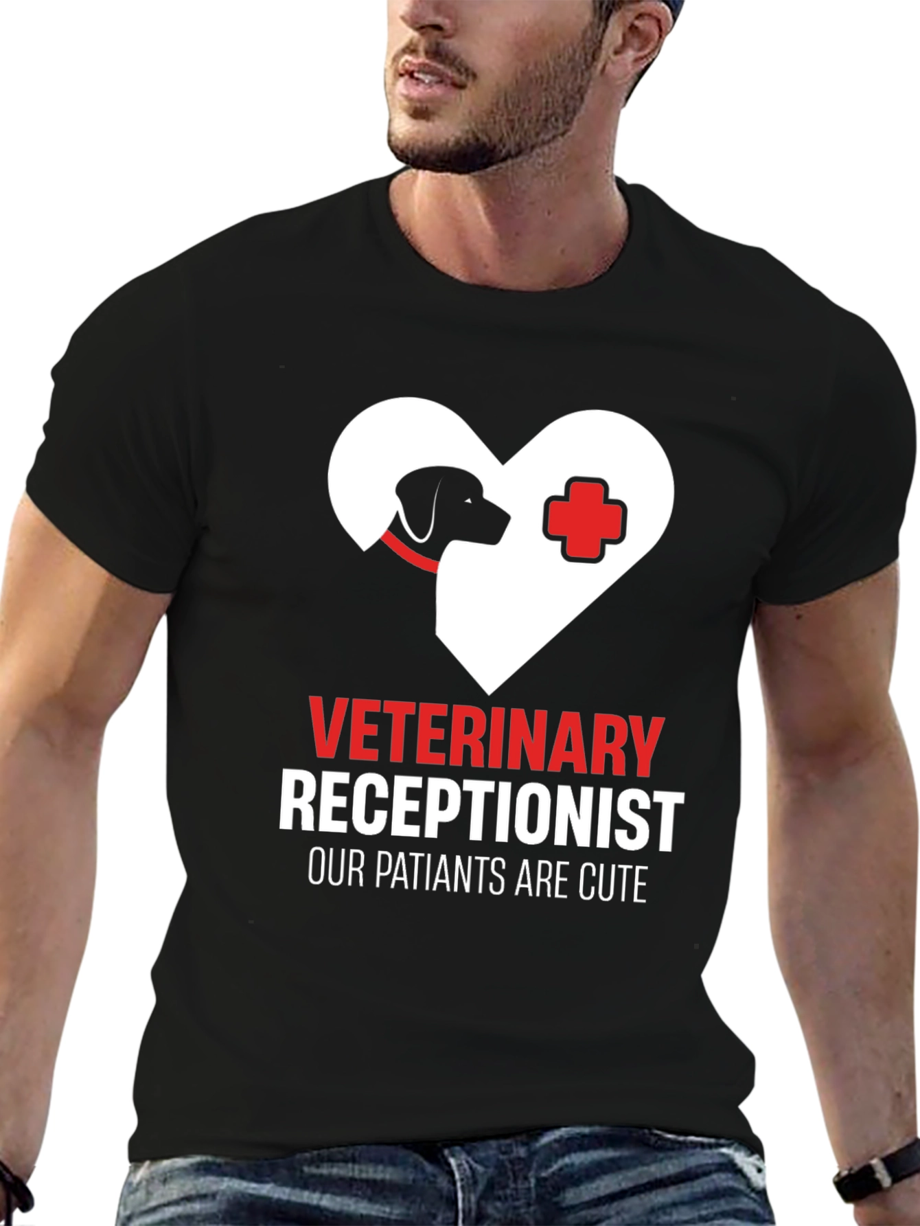 Black Veterinary Receptionist T-Shirt - Cute Patients Tee view 6