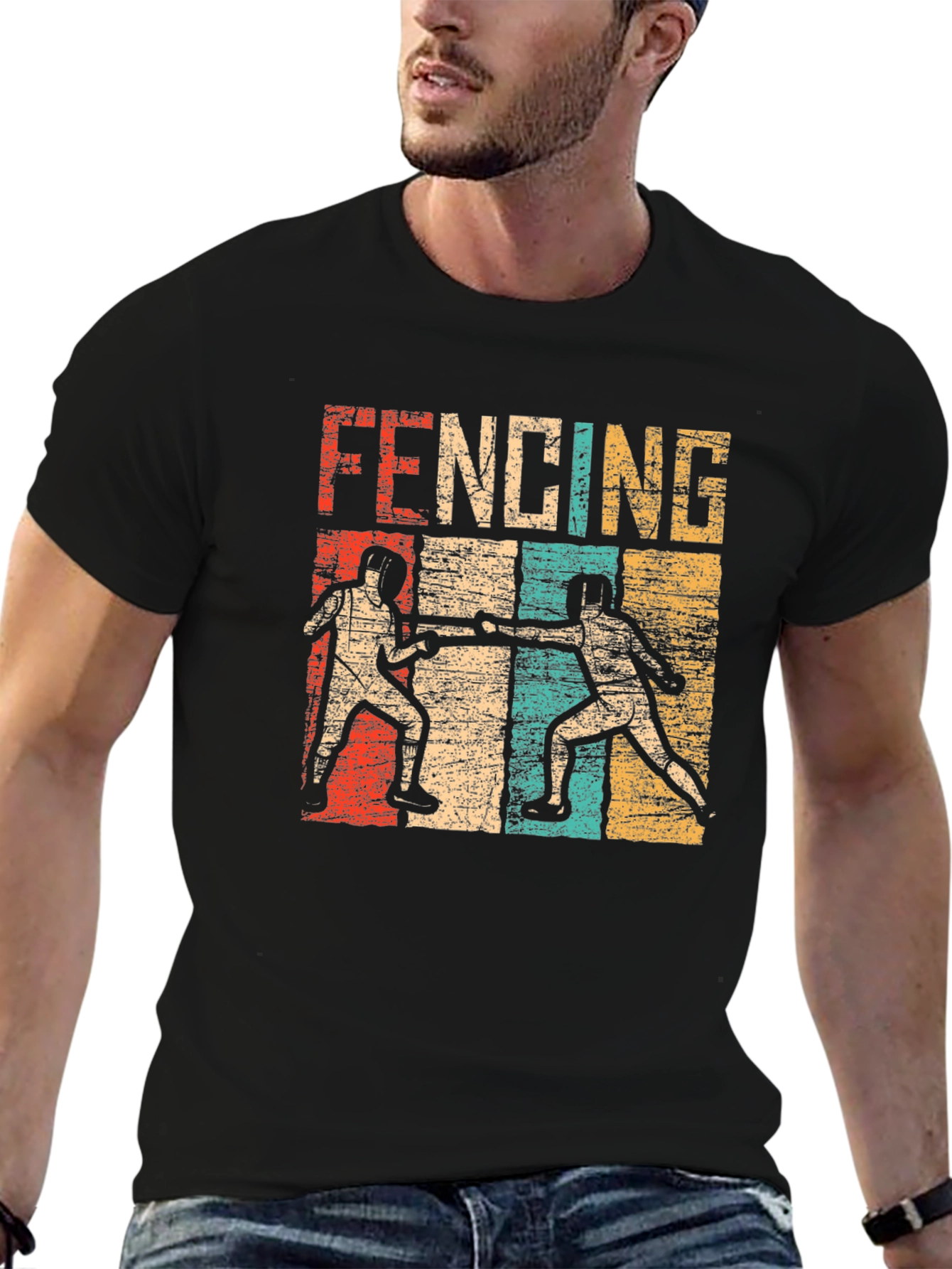 Black Vintage Fencing T-Shirt view 6