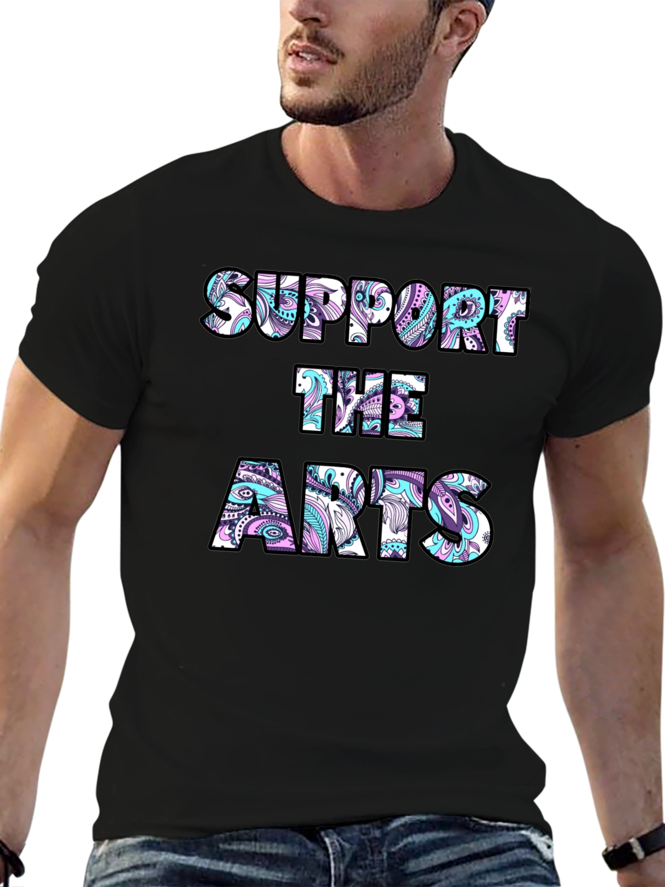 Black Support the Arts Graphic Tee - Black Crew Neck T-Shirt view 6