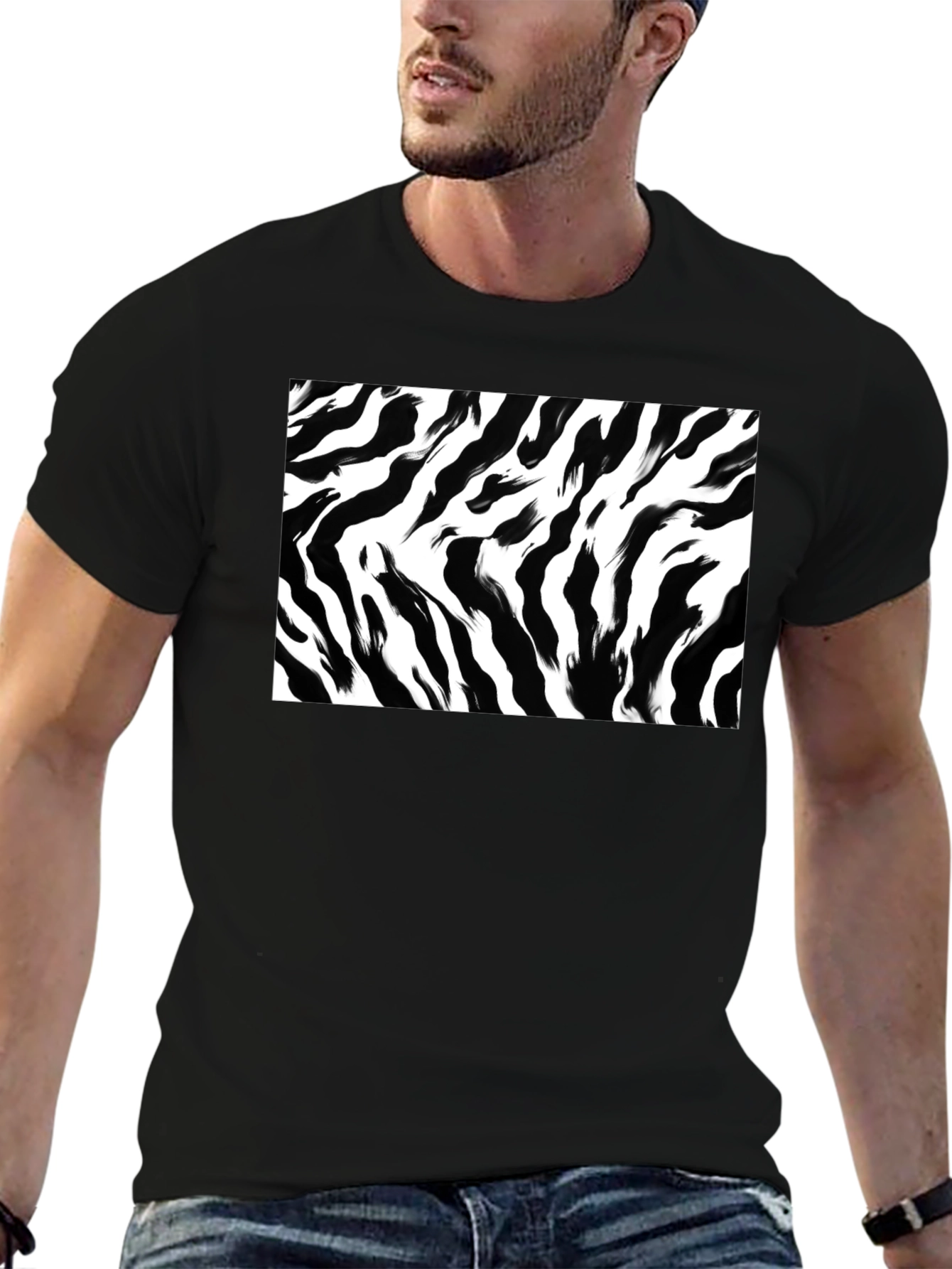 Black Zebra Stripe Graphic Print Black T-Shirt view 6