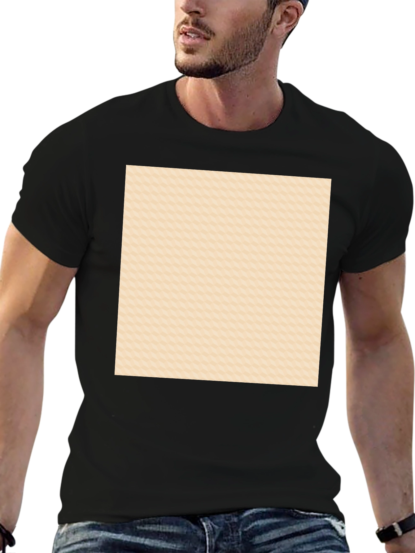 Black Men's Black Crew Neck Tee with Abstract Pattern view 6