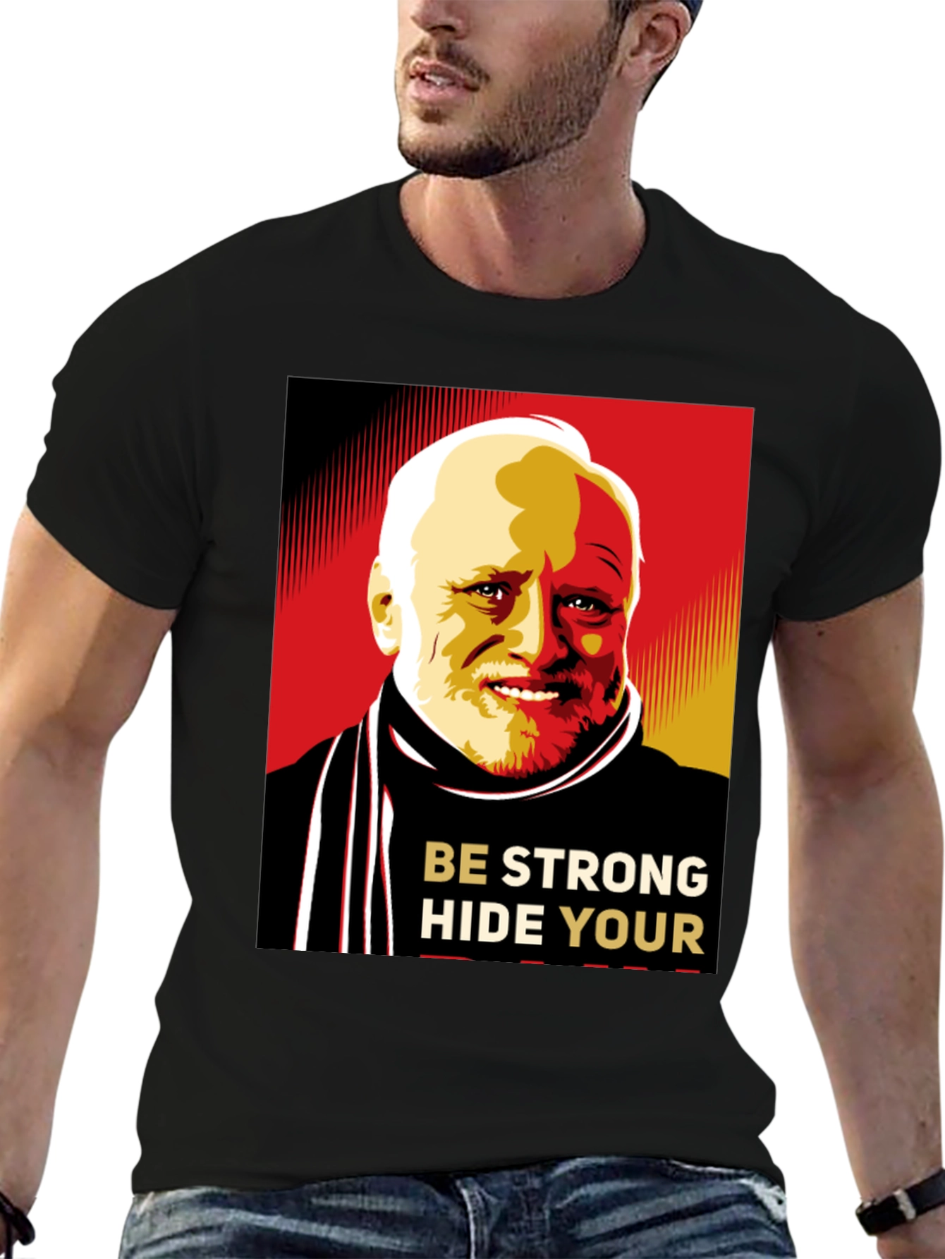 Black Hide Your Pain Harold Meme Black T-Shirt view 6
