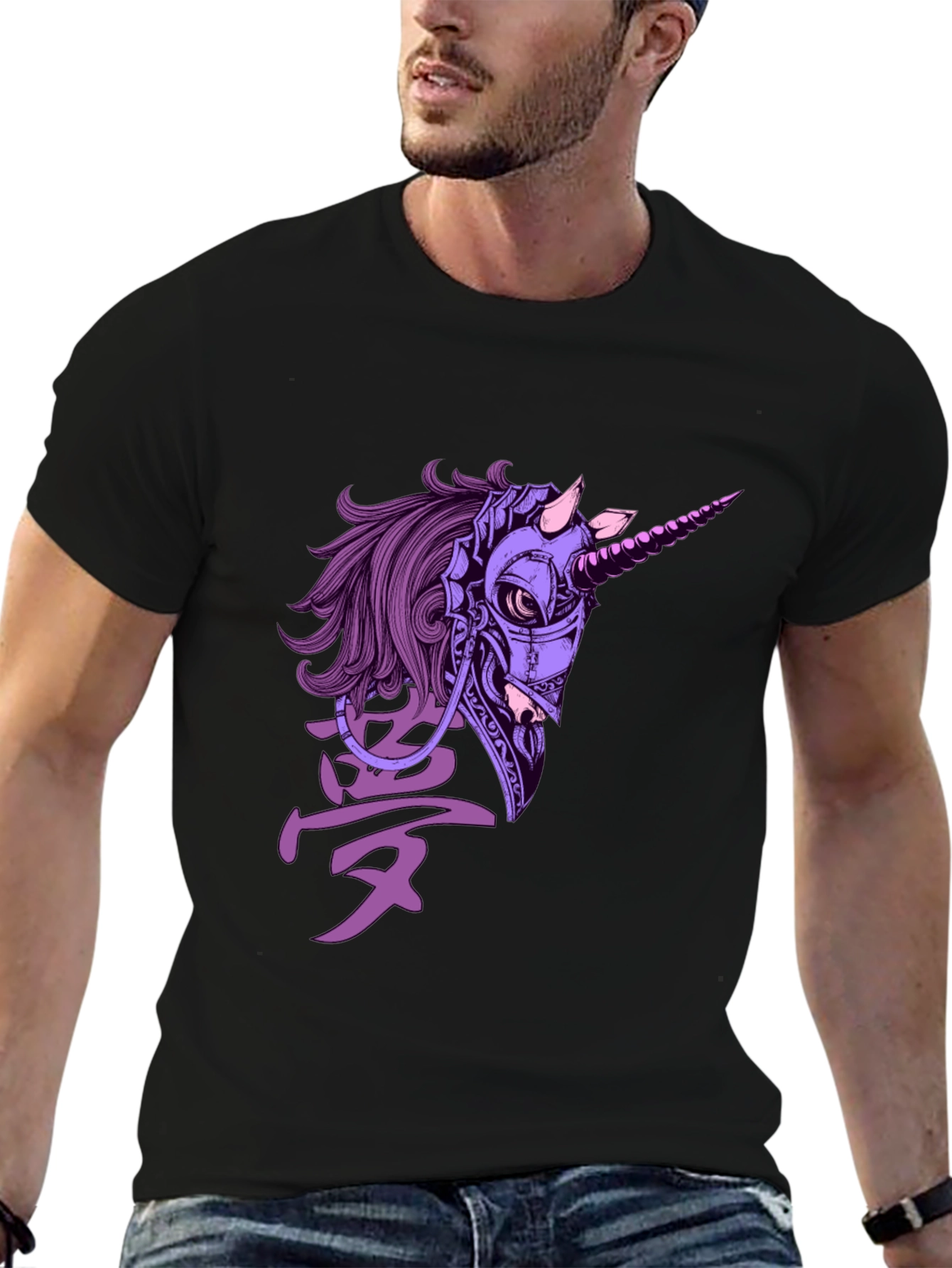 Black Cyberpunk Unicorn Graphic T-Shirt - Black view 6