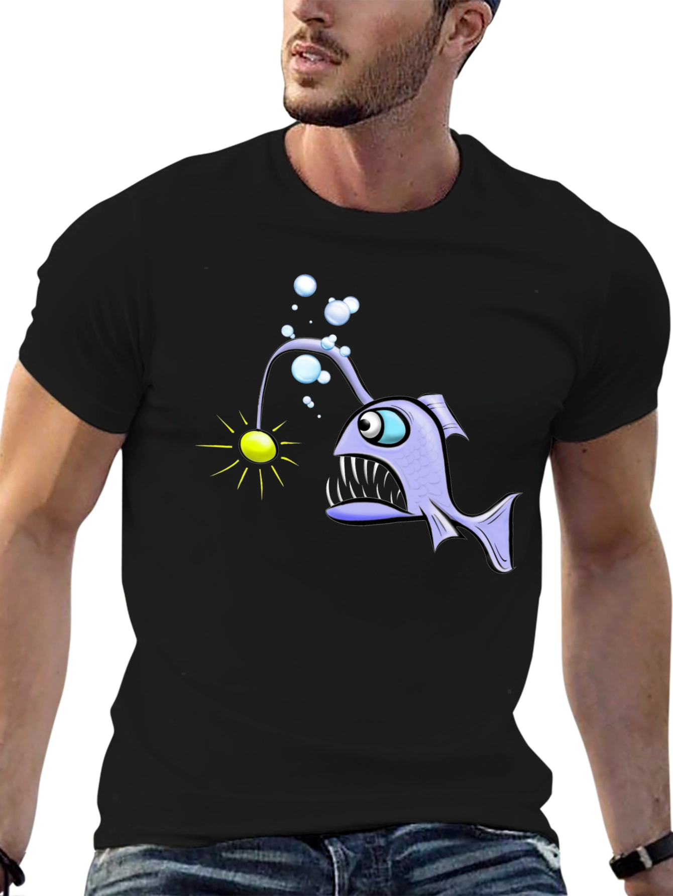Black Angler Fish Graphic T-Shirt - Unique Design view 6