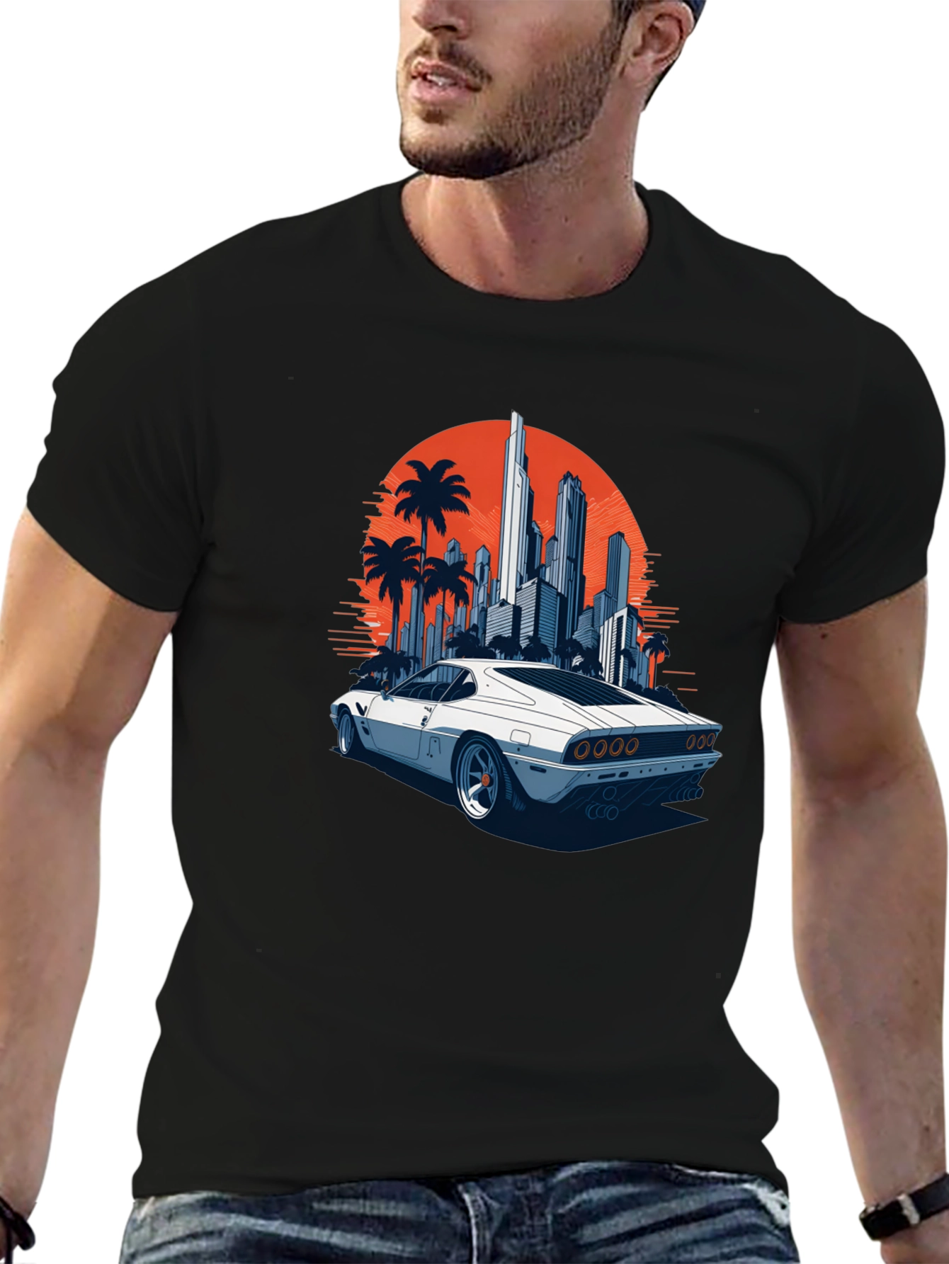 Black Retro Car & Cityscape Graphic Tee view 6
