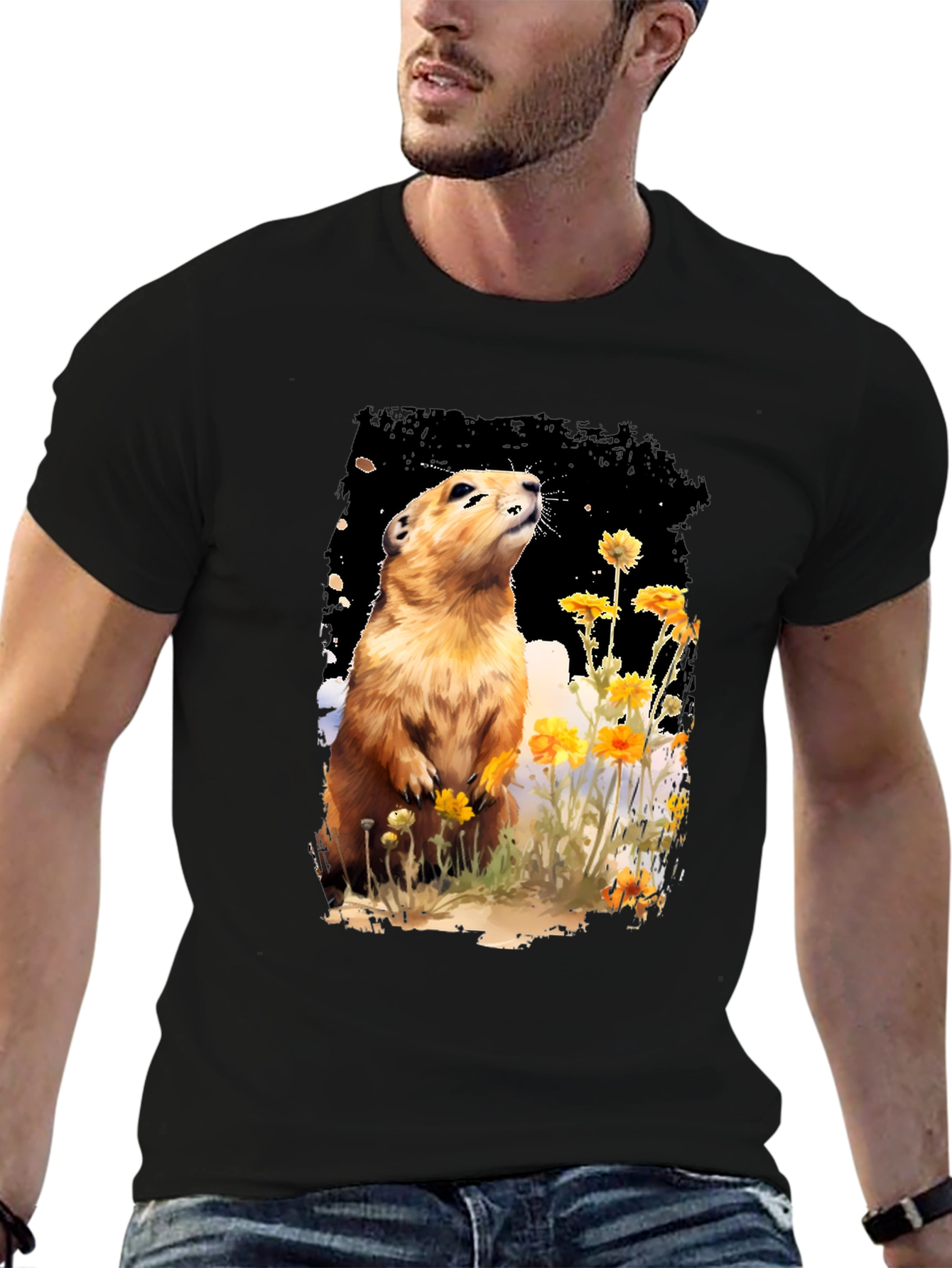 Black Prairie Dog T-Shirt - Unisex Black Tee view 6
