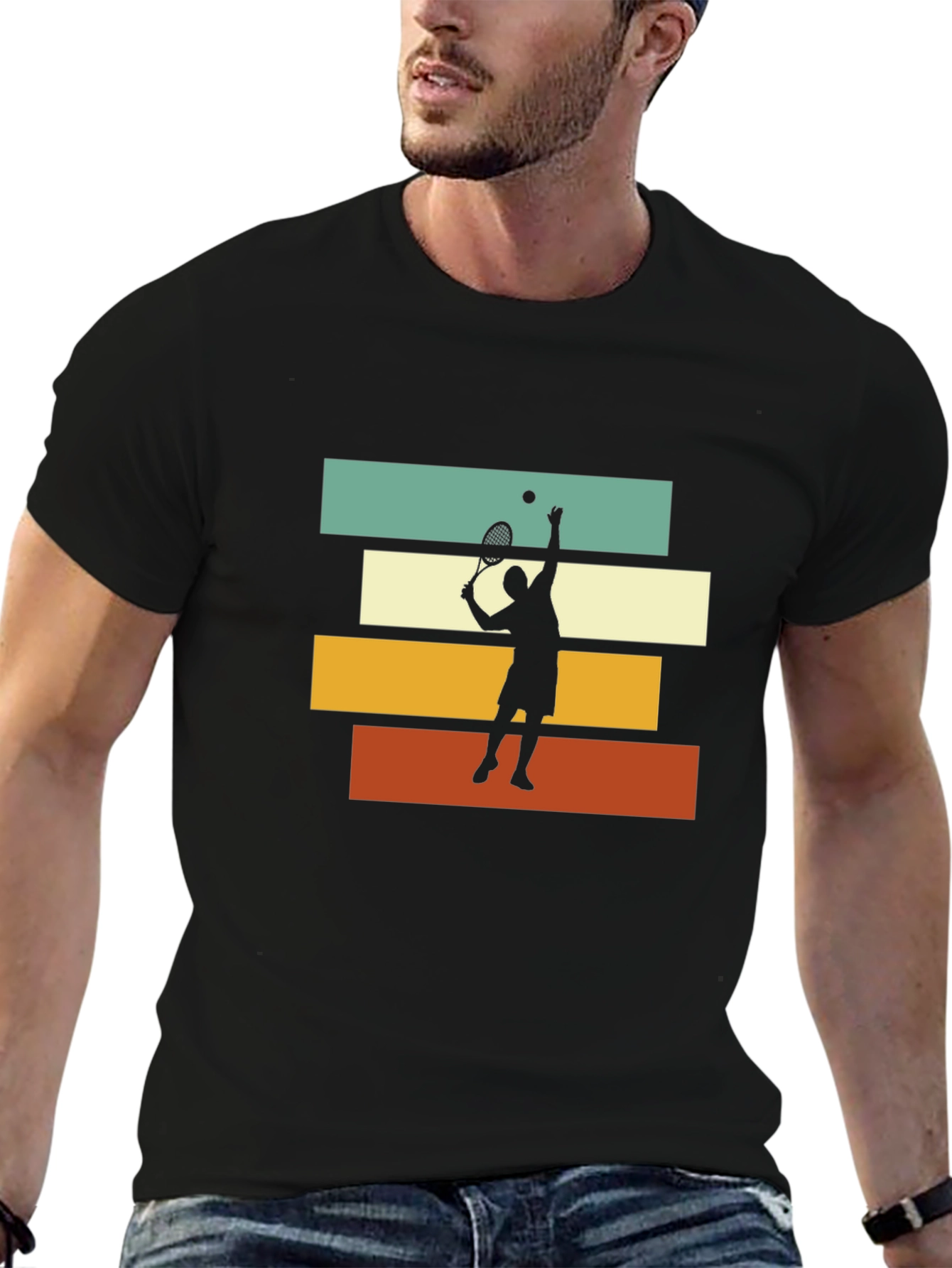 Black Tennis Player Retro T-Shirt view 6