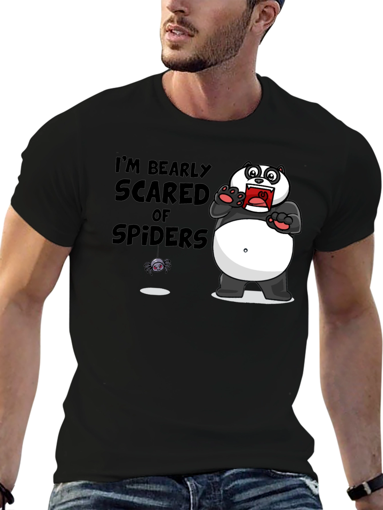 Black Bearly Scared of Spiders T-Shirt Funny Graphic Tee view 6