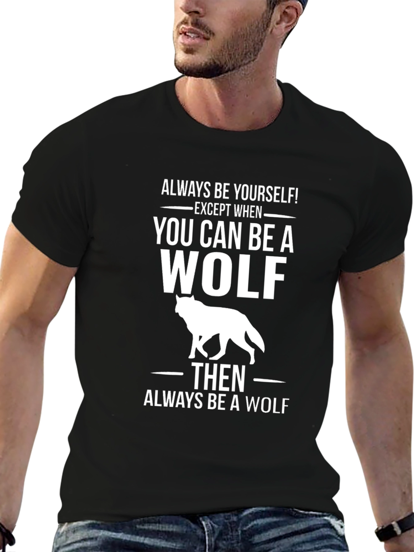 Black Be A Wolf Graphic Tee - Trendy T-Shirt view 6
