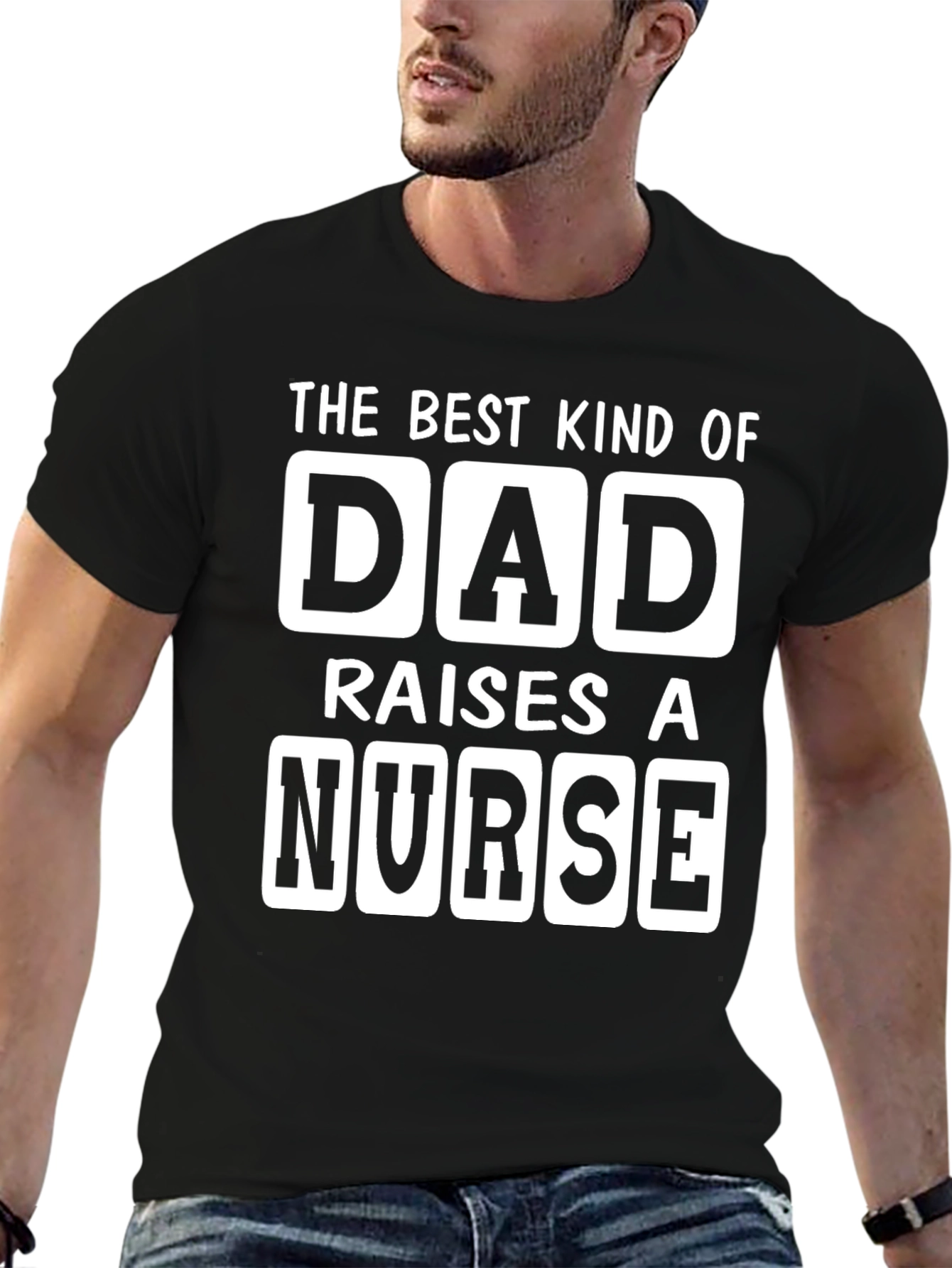 Black Best Dad Raises A Nurse T-Shirt view 6