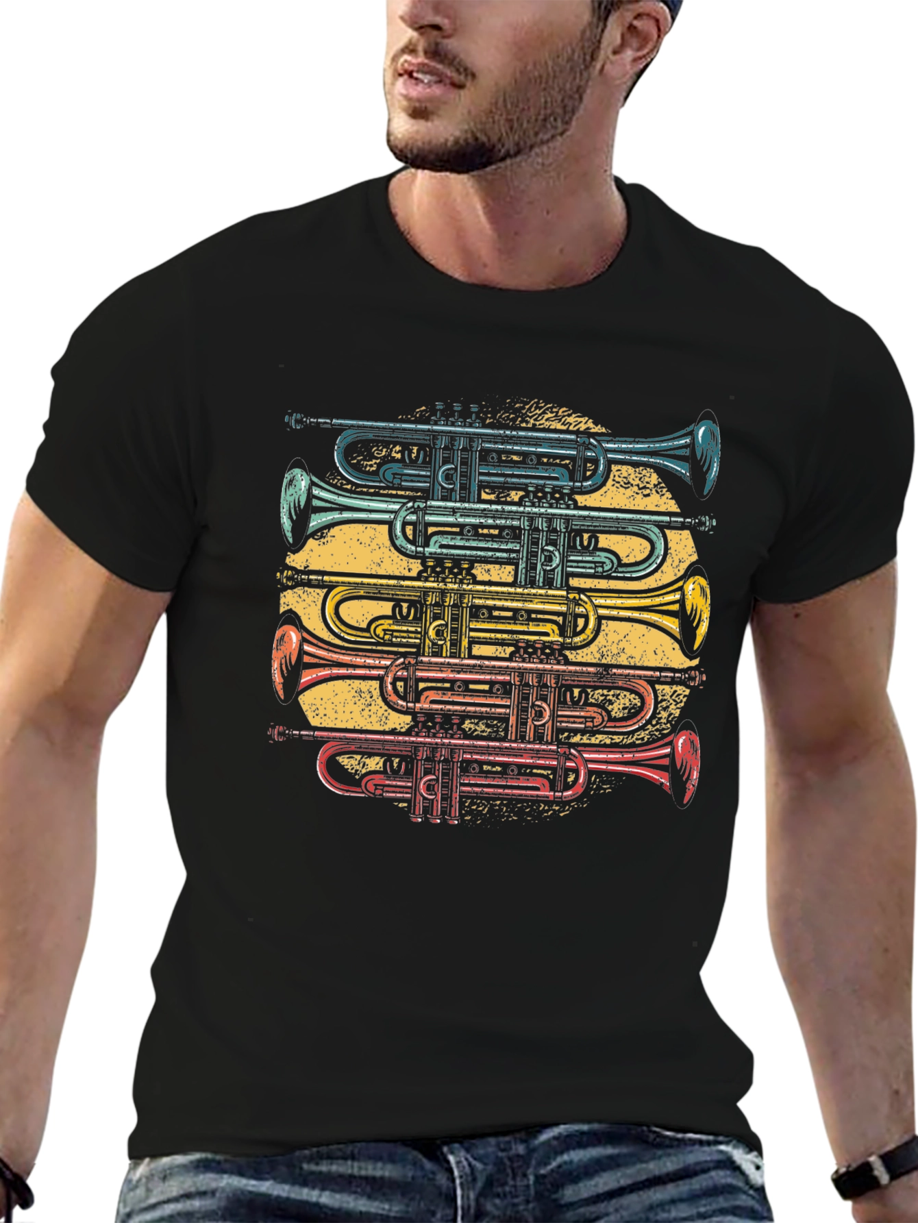 Black Trumpet Stack Graphic T-Shirt view 6