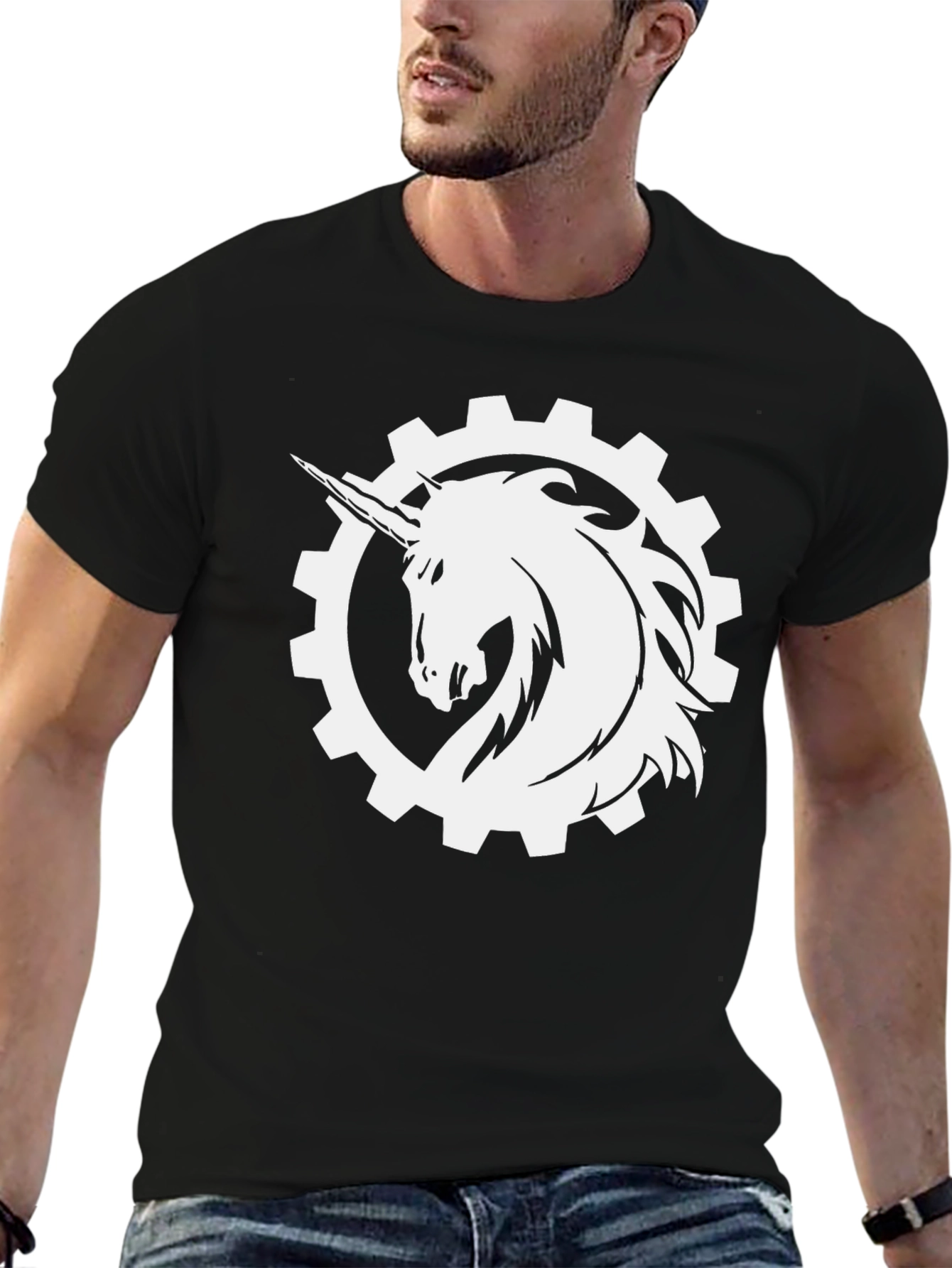 Black Unicorn Gear Graphic Tee - Black Cotton Casual Shirt view 6