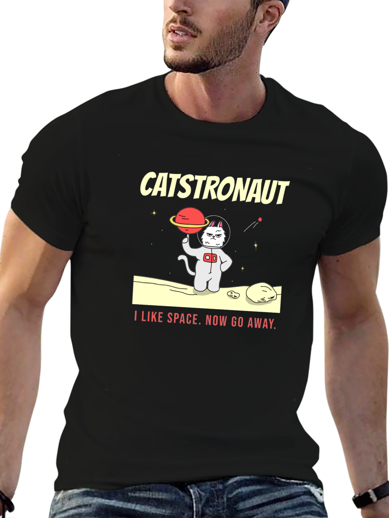 Black Catstronaut Graphic T-Shirt - I Like Space view 6