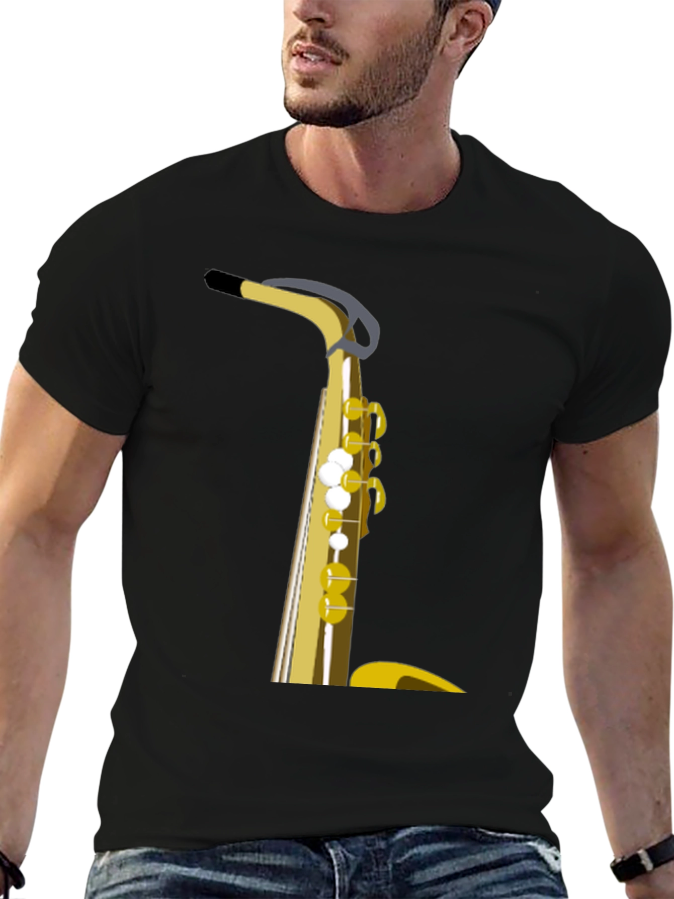 Black Saxophone Graphic Tee - Musician's Black T-Shirt view 6