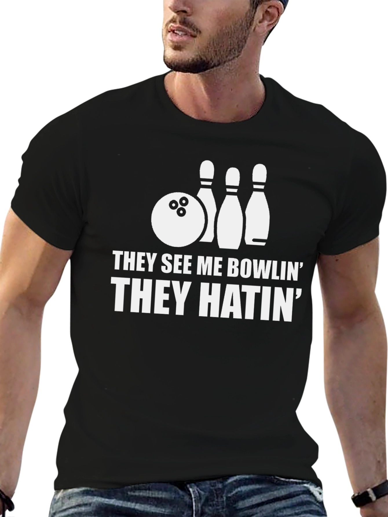 Black Bowling T-Shirt: They See Me Bowlin' They Hatin' view 6
