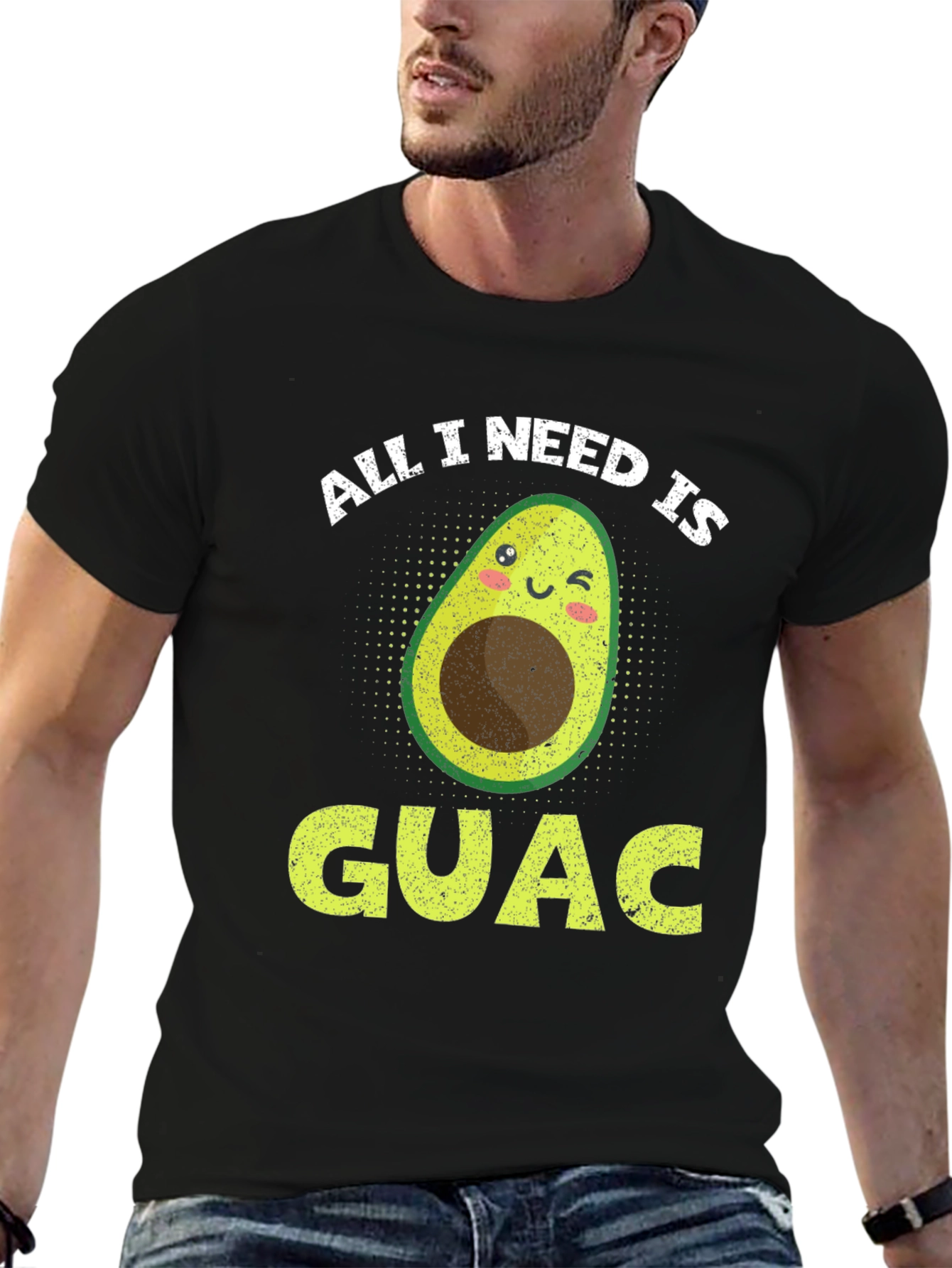 Black All I Need is Guac Funny Avocado Graphic T-Shirt view 6
