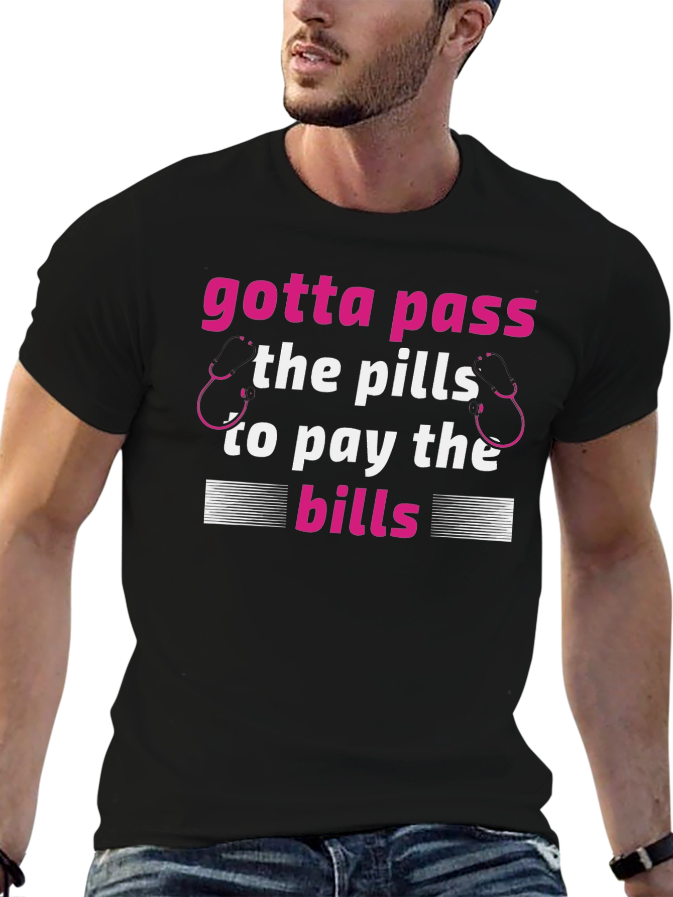 Black Gotta Pass the Pills T-Shirt view 6