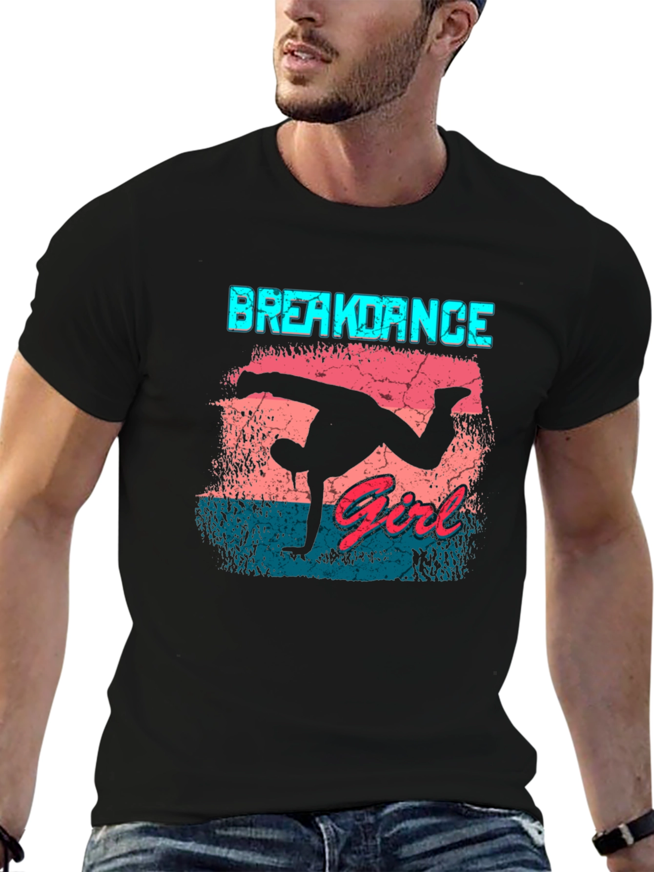 Black Breakdance Girl Graphic Tee - Black Cotton Casual view 6