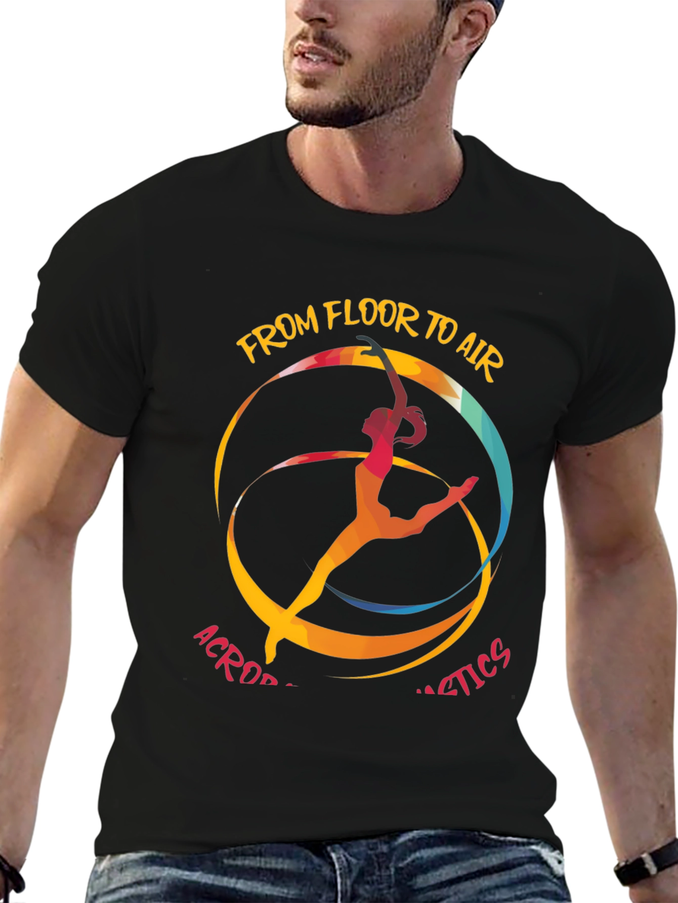 Black Acrobatics T-Shirt: From Floor to Air Graphic Tee view 6