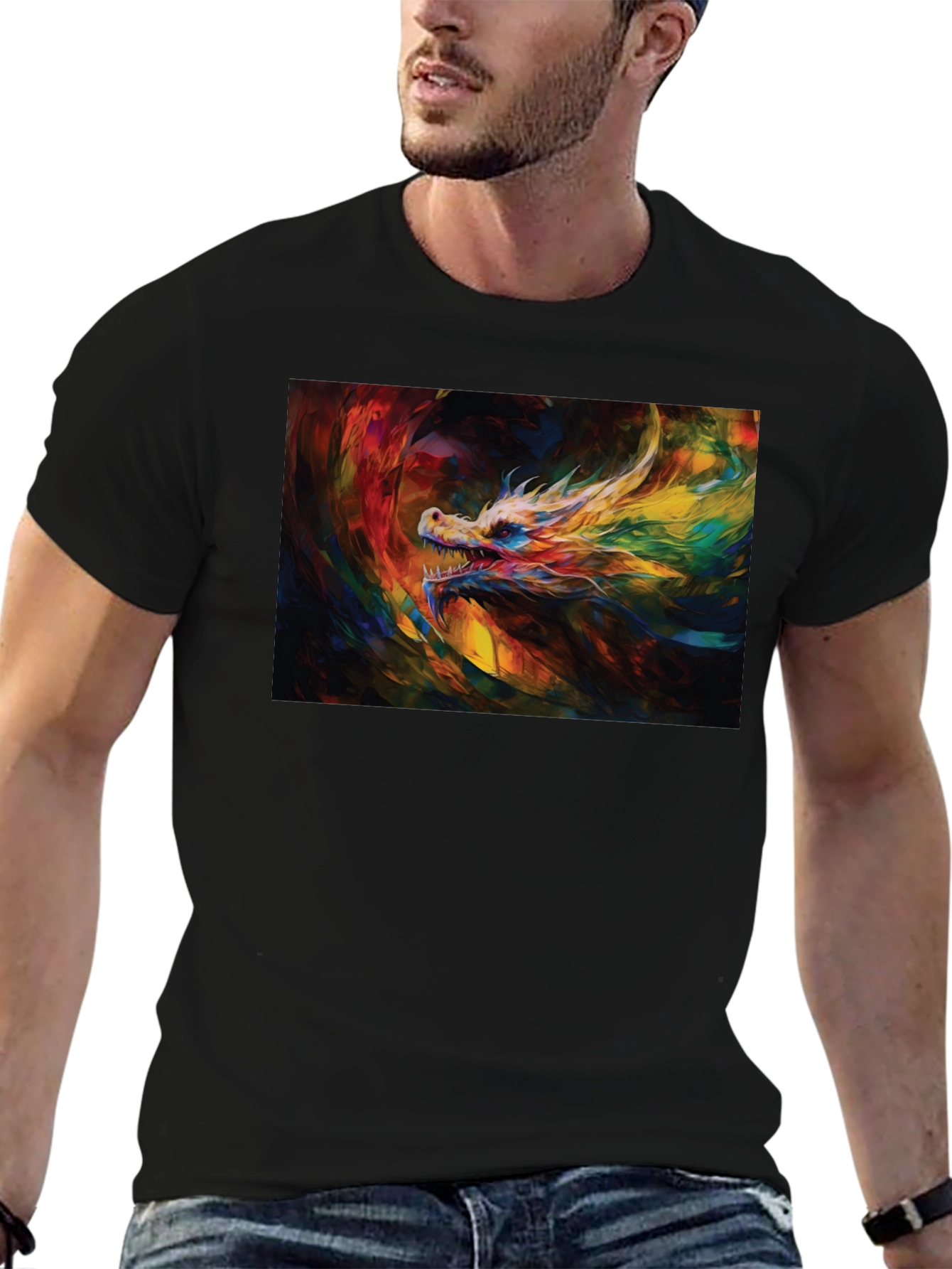 Black Colorful Dragon Graphic Tee - Unique Artistic Design view 6