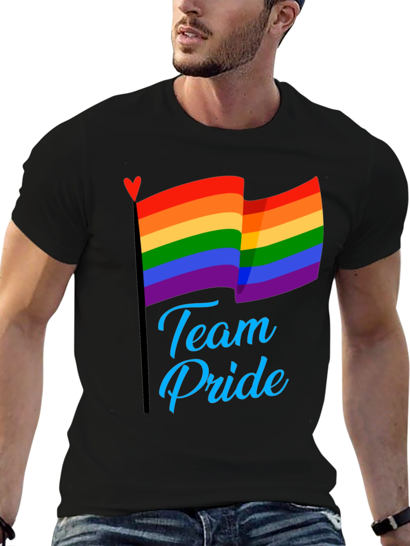 Black Team Pride LGBT Rainbow Flag Graphic T-Shirt view 6