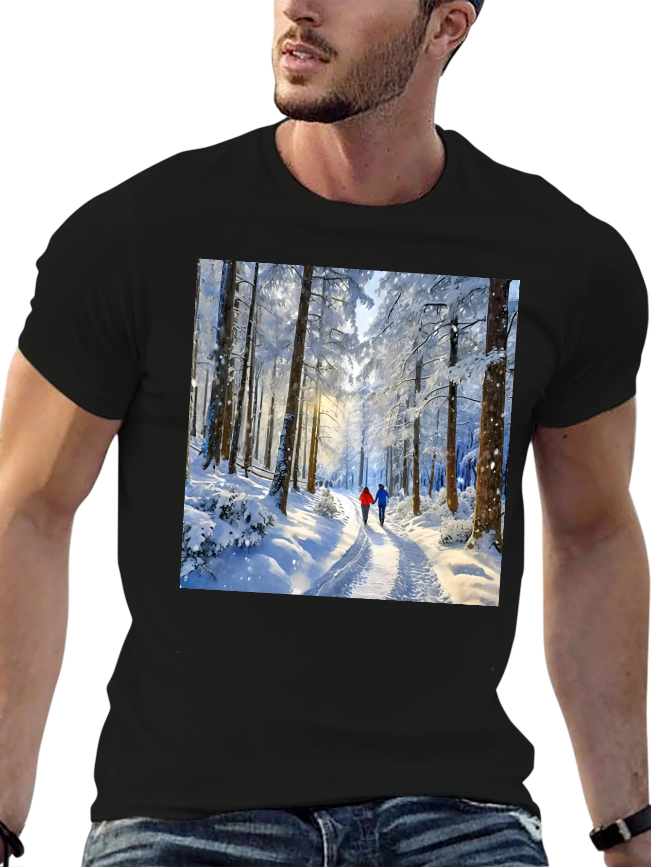 Black Winter Forest Path Graphic Tee view 6