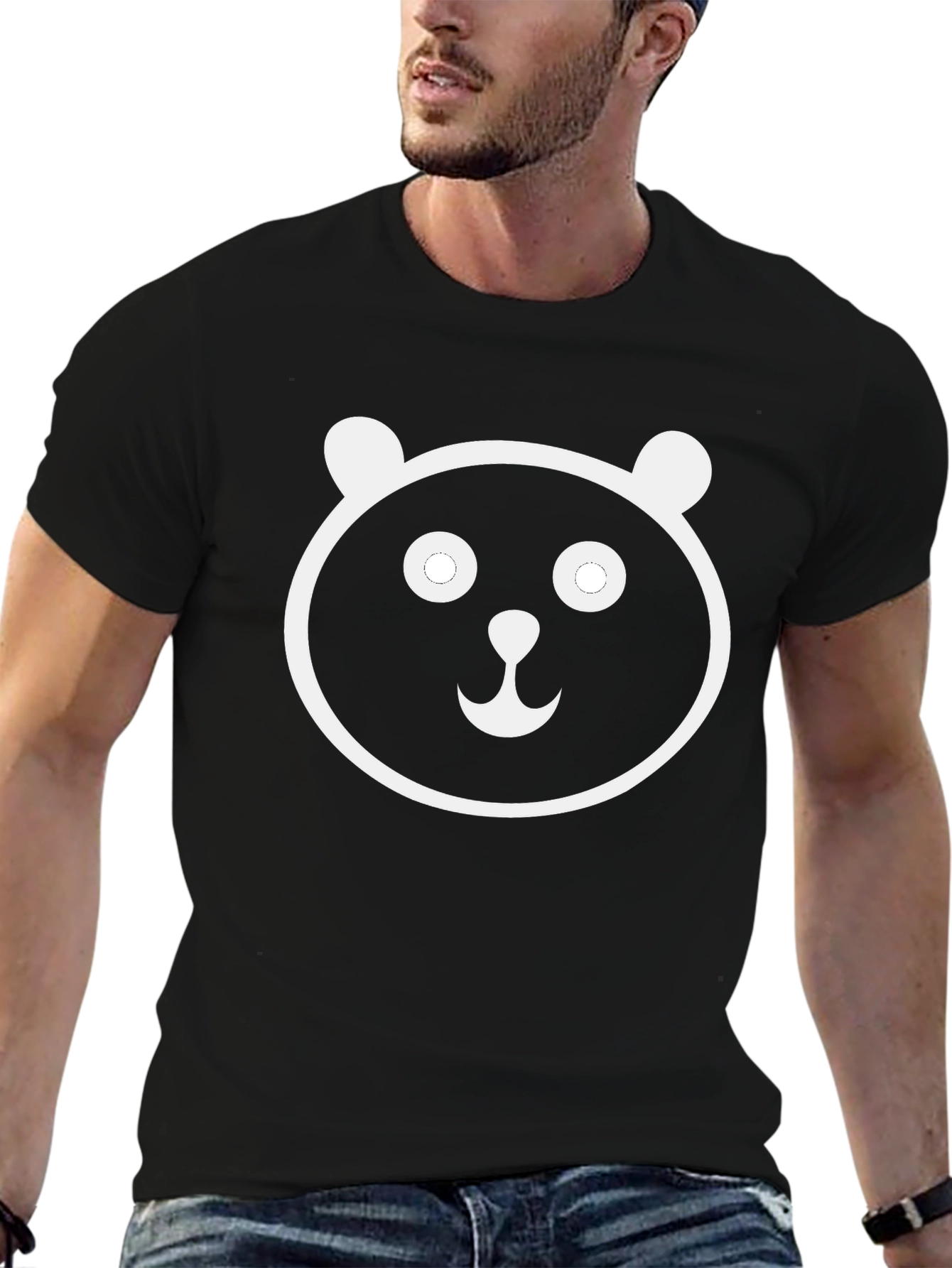 Black Cute Panda Graphic Black T-Shirt view 6