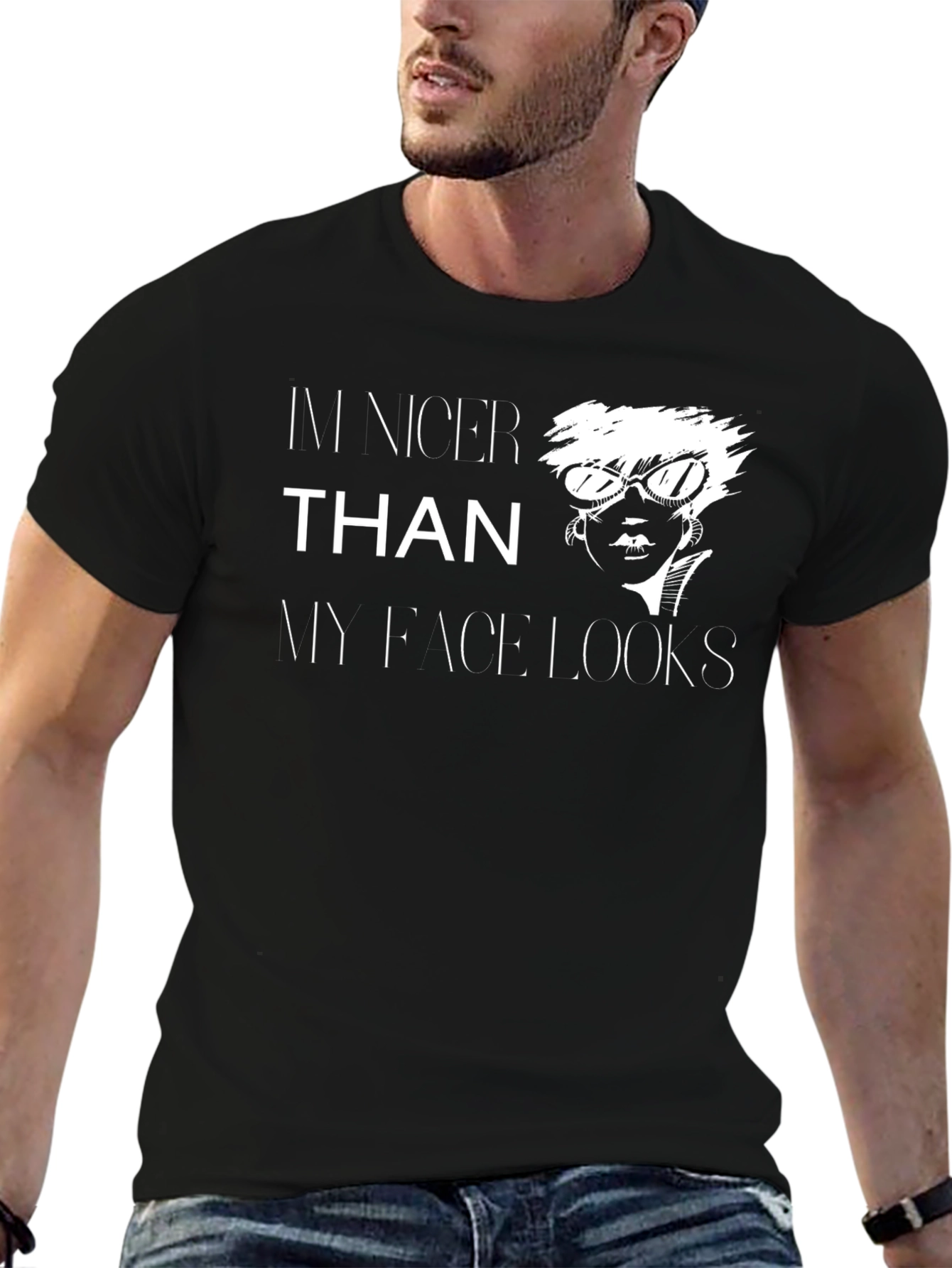 Black Funny Sarcastic Graphic Tee - I'm Nicer Than My Face Looks view 6